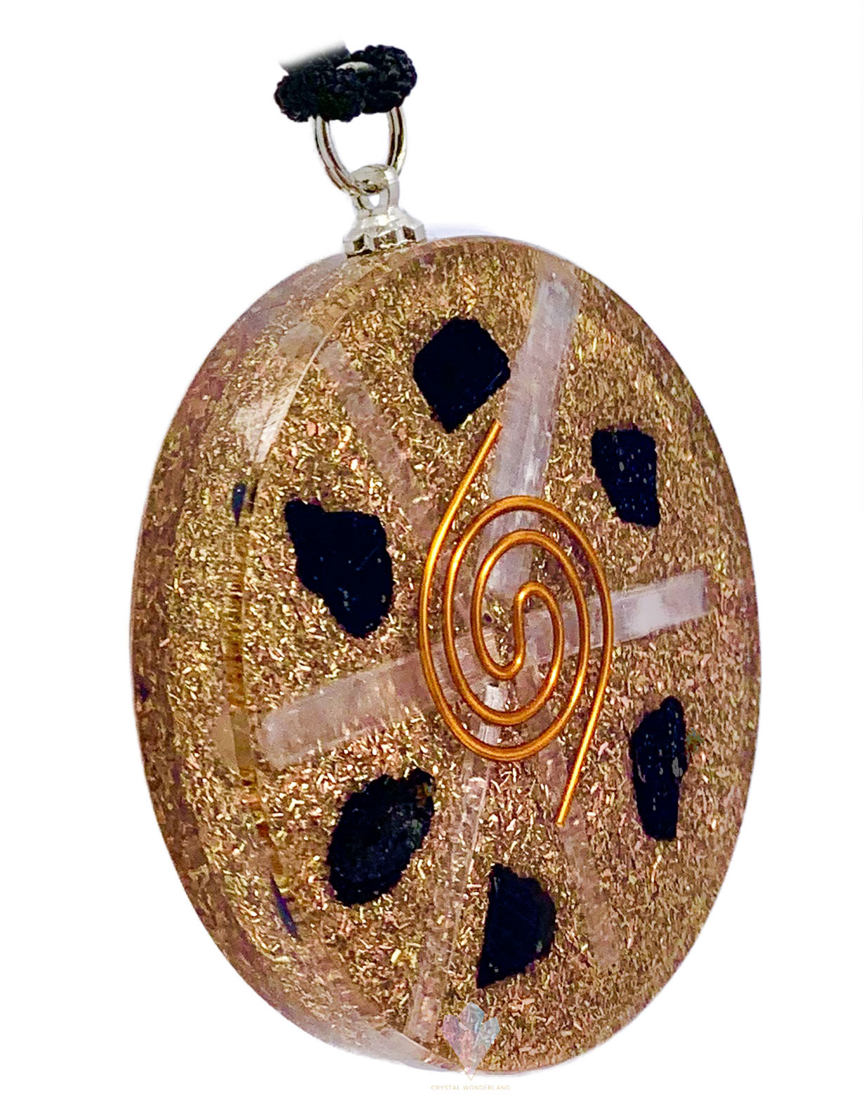 Black Tourmaline Selenite Grid Orgonite Copper Coil Pendant