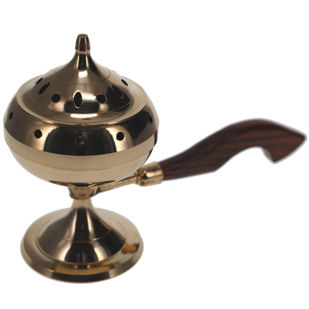 Incense Burner Brass Holder Wooden Handle 12x 24cm