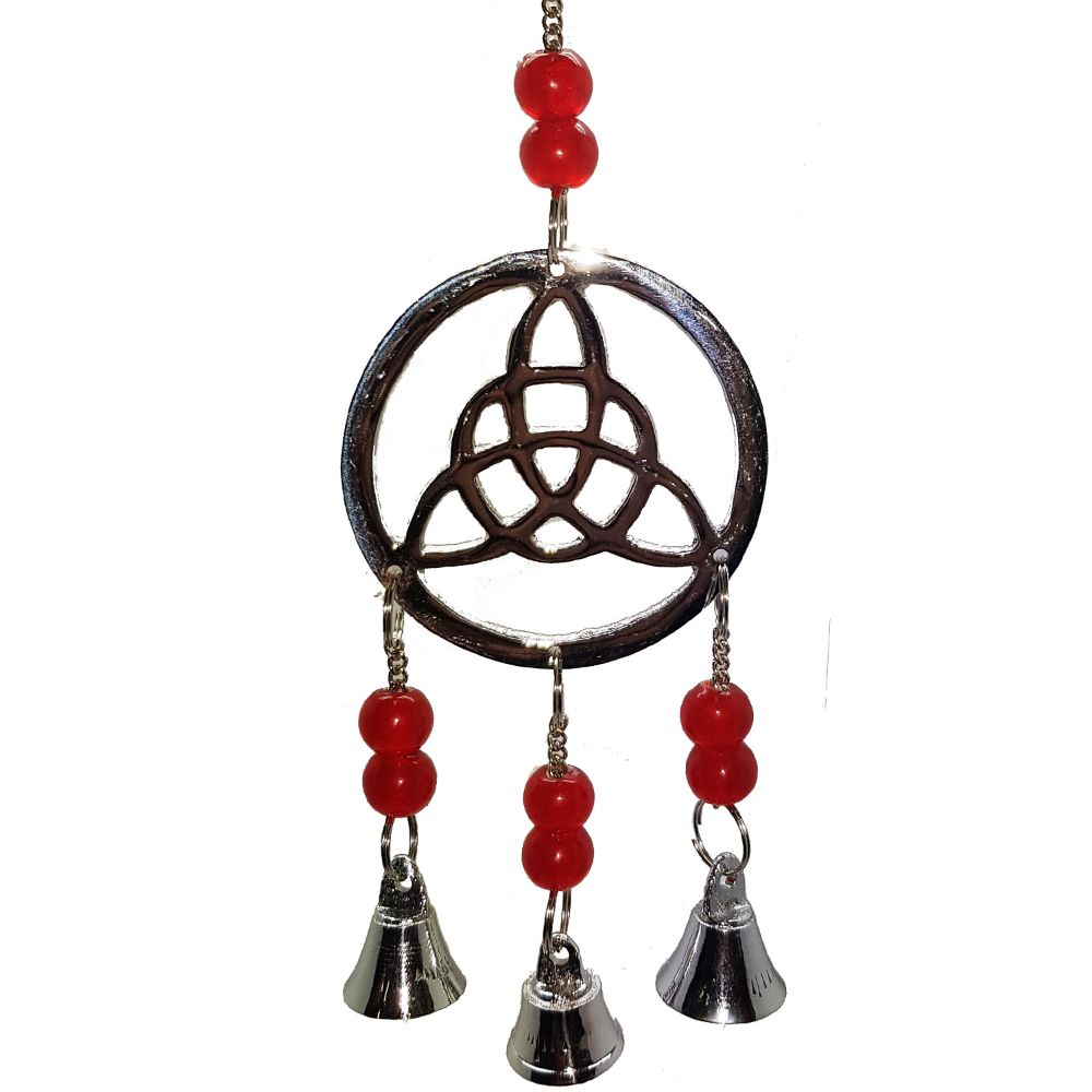 Triquetra Chrome Plated Hanging Bell Wind Chime Wicca Symbol Metaphysical