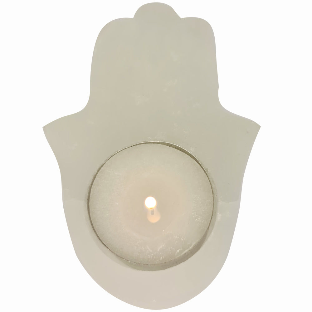 Hamsa Selenite Tealight Candle Holder