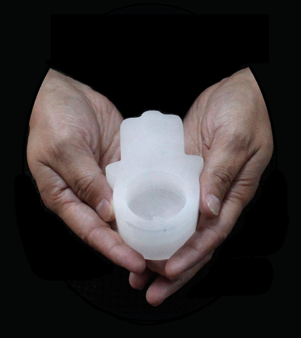 Hamsa Selenite Tealight Candle Holder