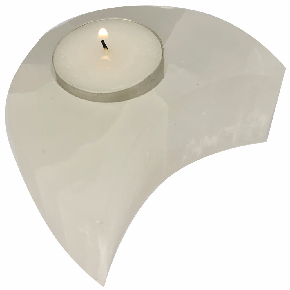 Moon Shaped Selenite Tealight Candle Holder