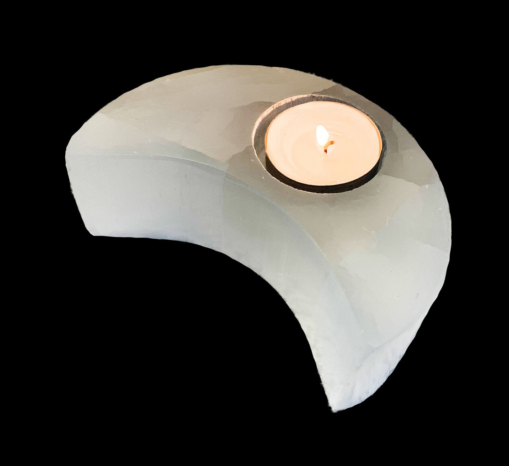 Moon Shaped Selenite Tealight Candle Holder