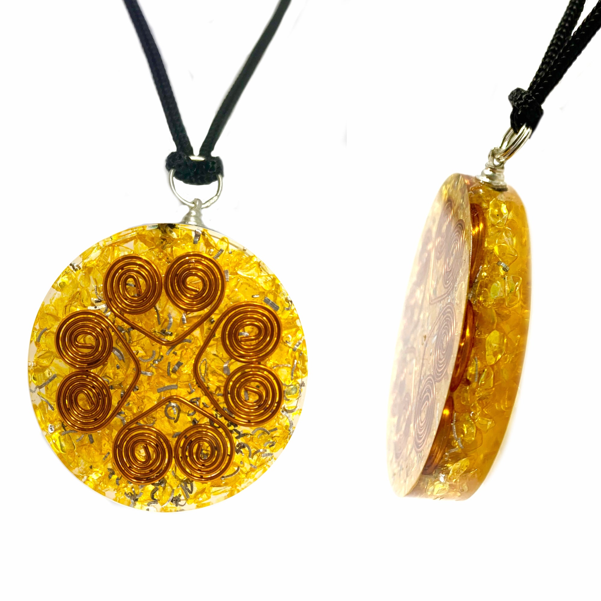 Citrine Heart Copper Coil Pendant Disc