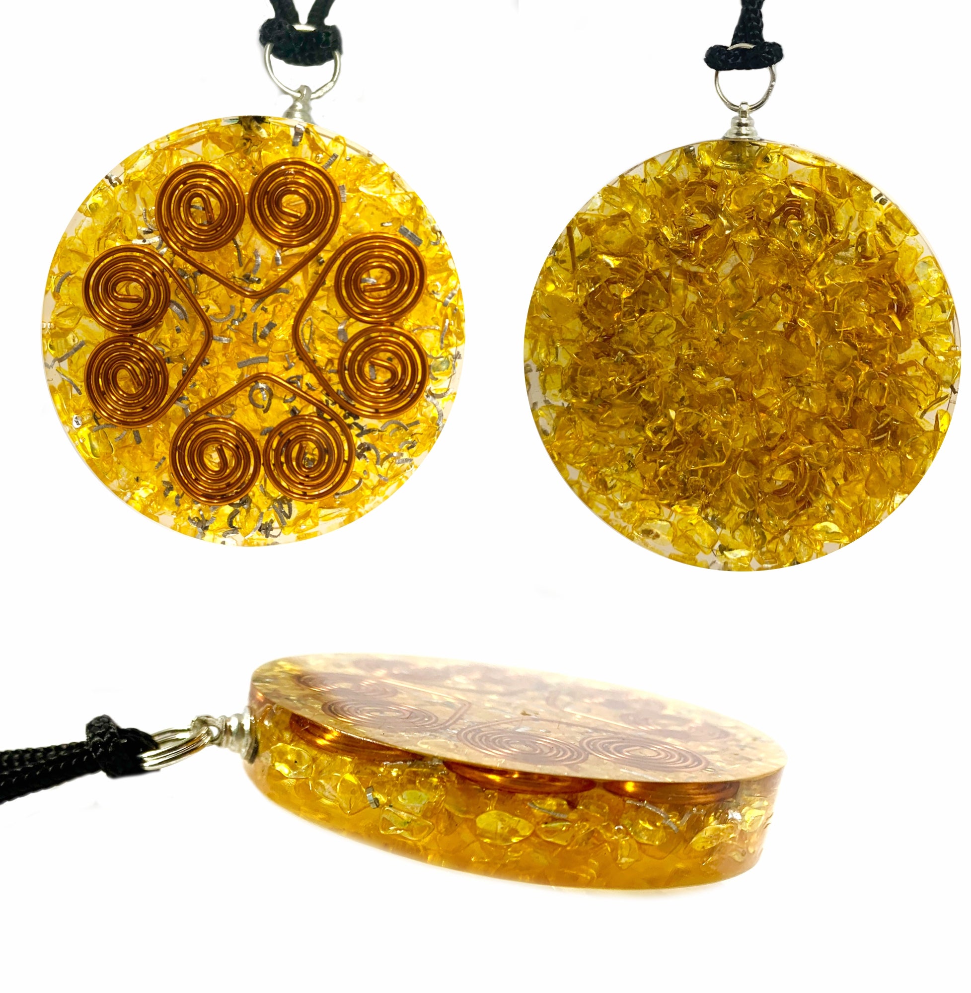 Citrine Heart Copper Coil Pendant Disc