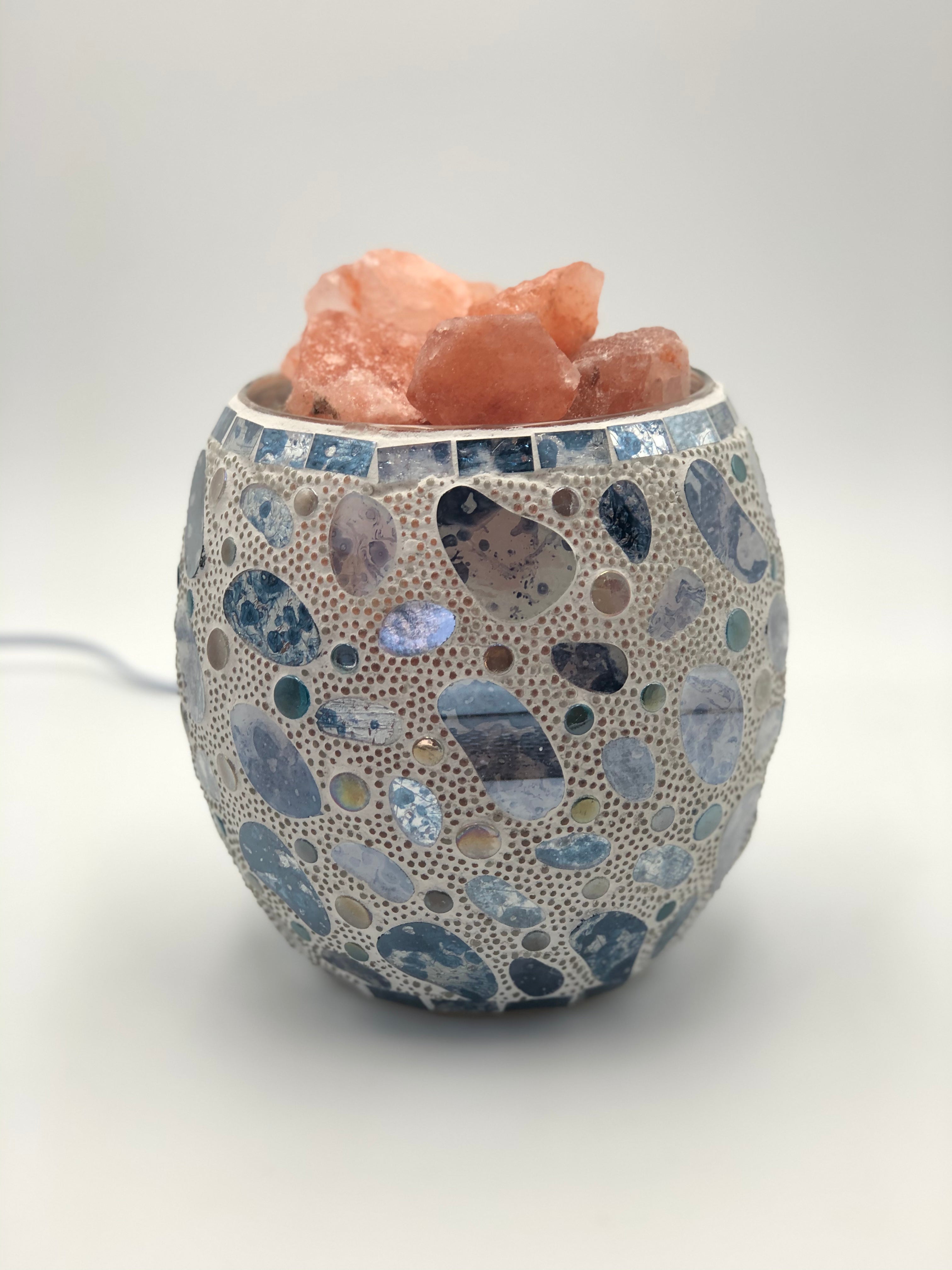 Aqua Pebble Glass Mosaic Vase Bowl Himalayan Salt Lamp Natural