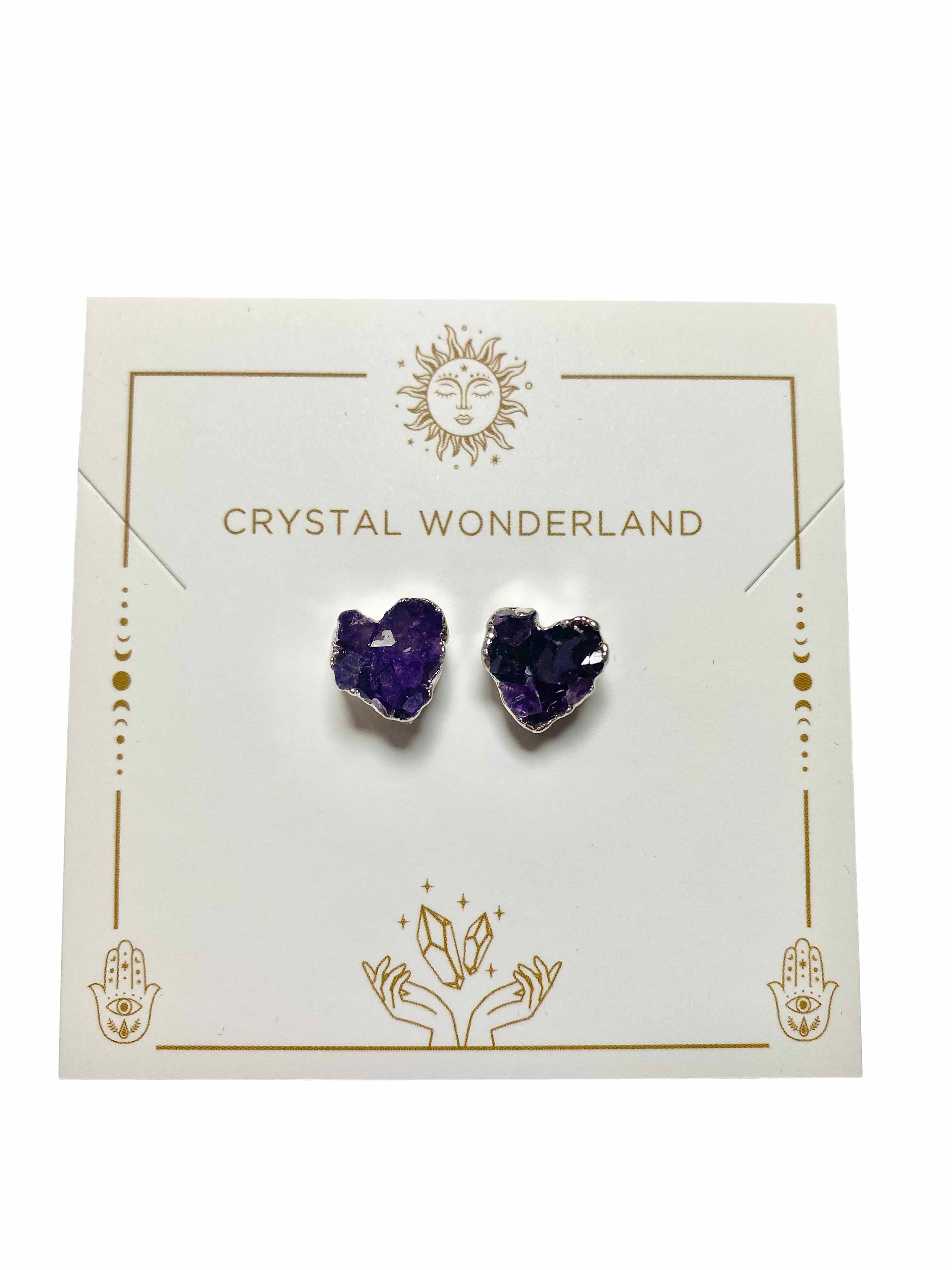 Amethyst Earring Studs Heart Shape Silver