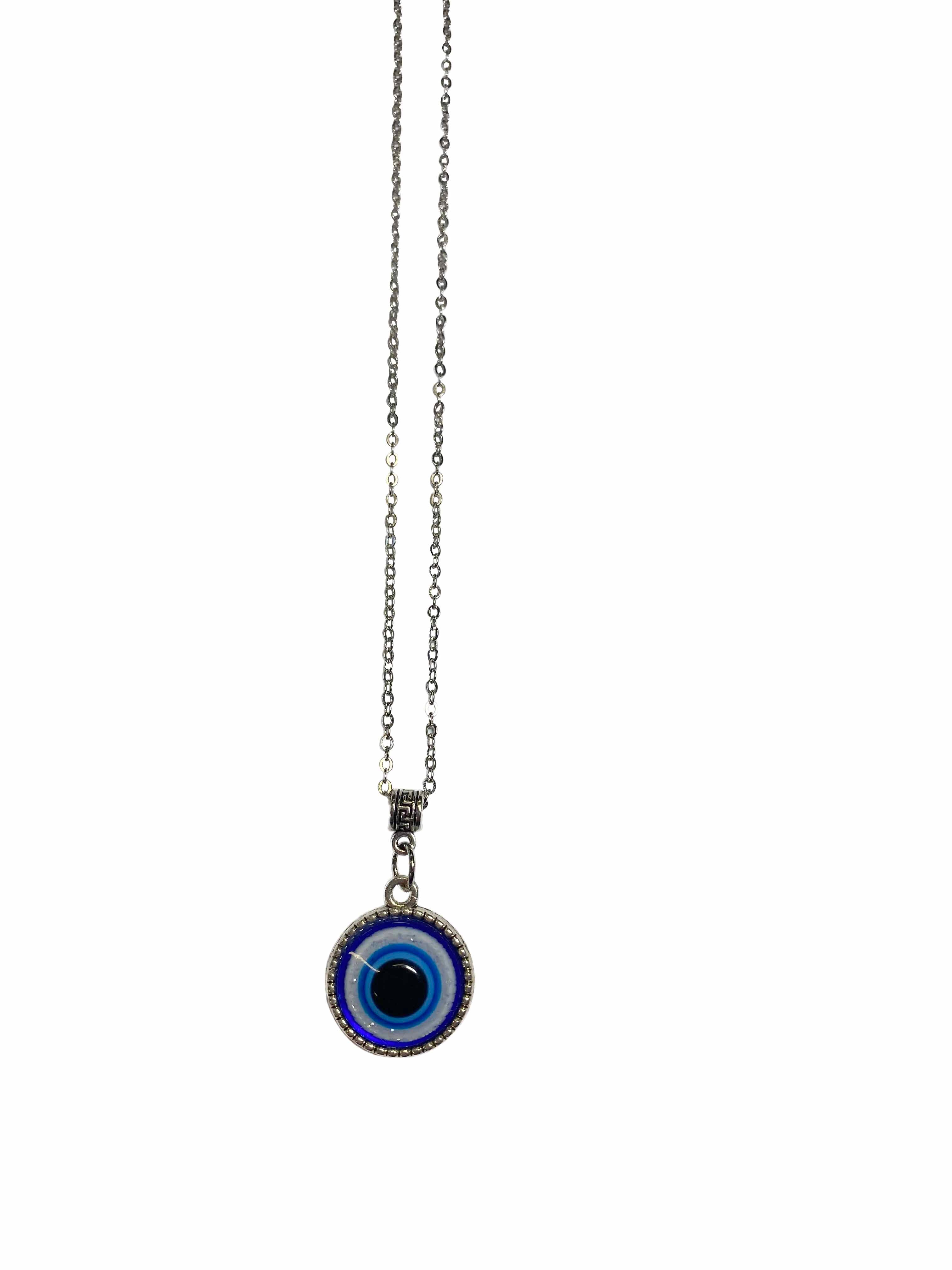 Evil Eye Pendant Necklace Silver Large Lucky Eye