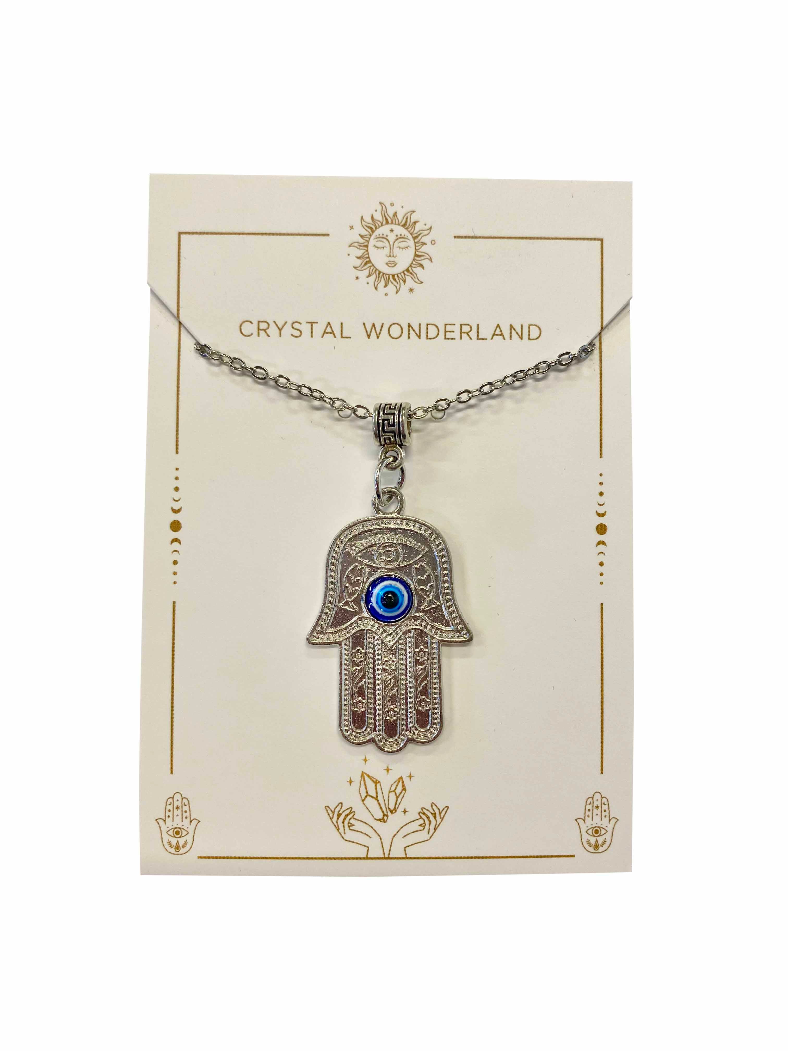 Hamsa Hand and Evil Eye Pendant Necklace Silver Lucky Eye