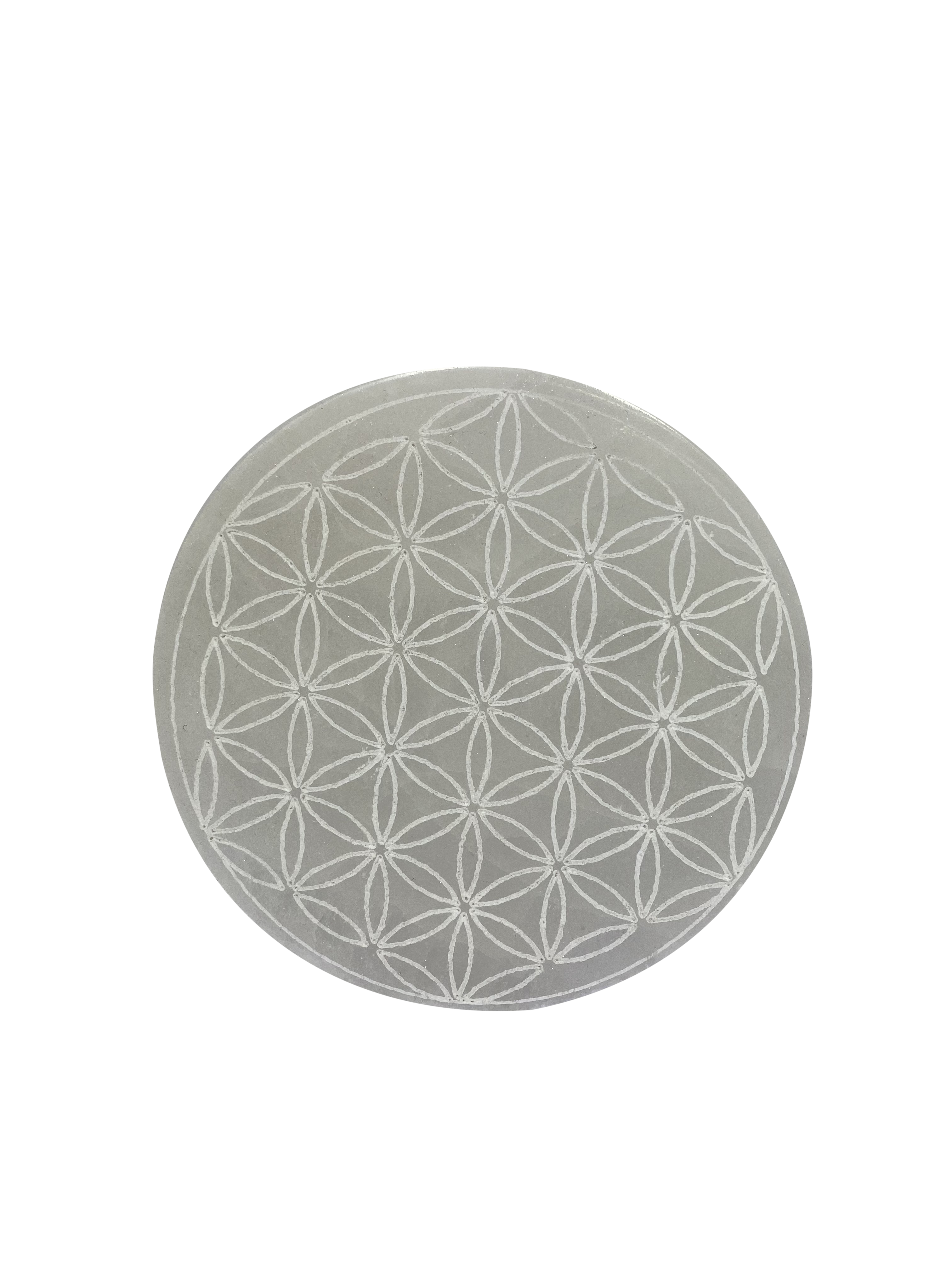 Flower of Life Selenite Charging Plate Crystals and Jewelry Holder