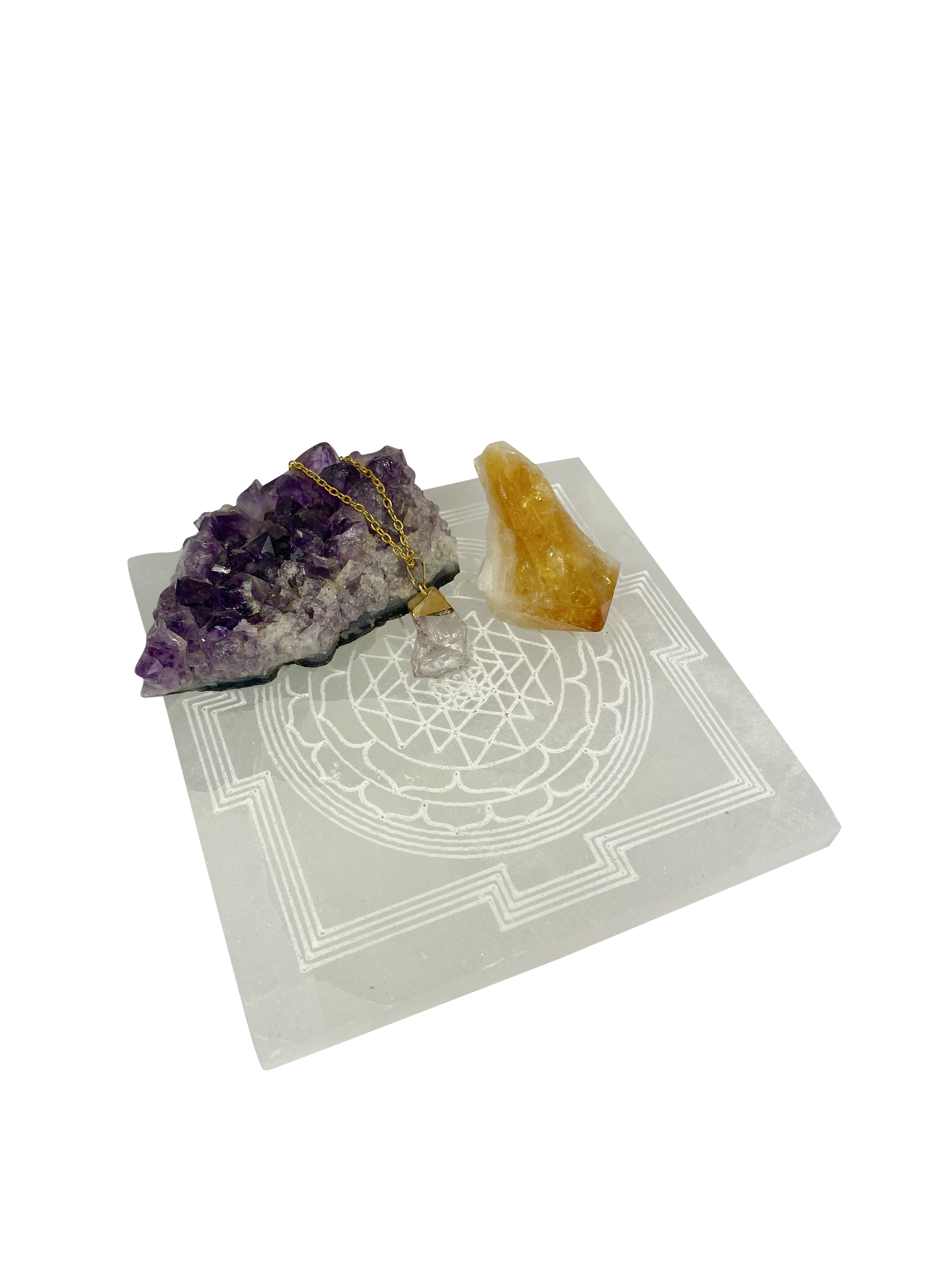 Sri Yantra Selenite Charging Plate Crystals and Jewelry Holder