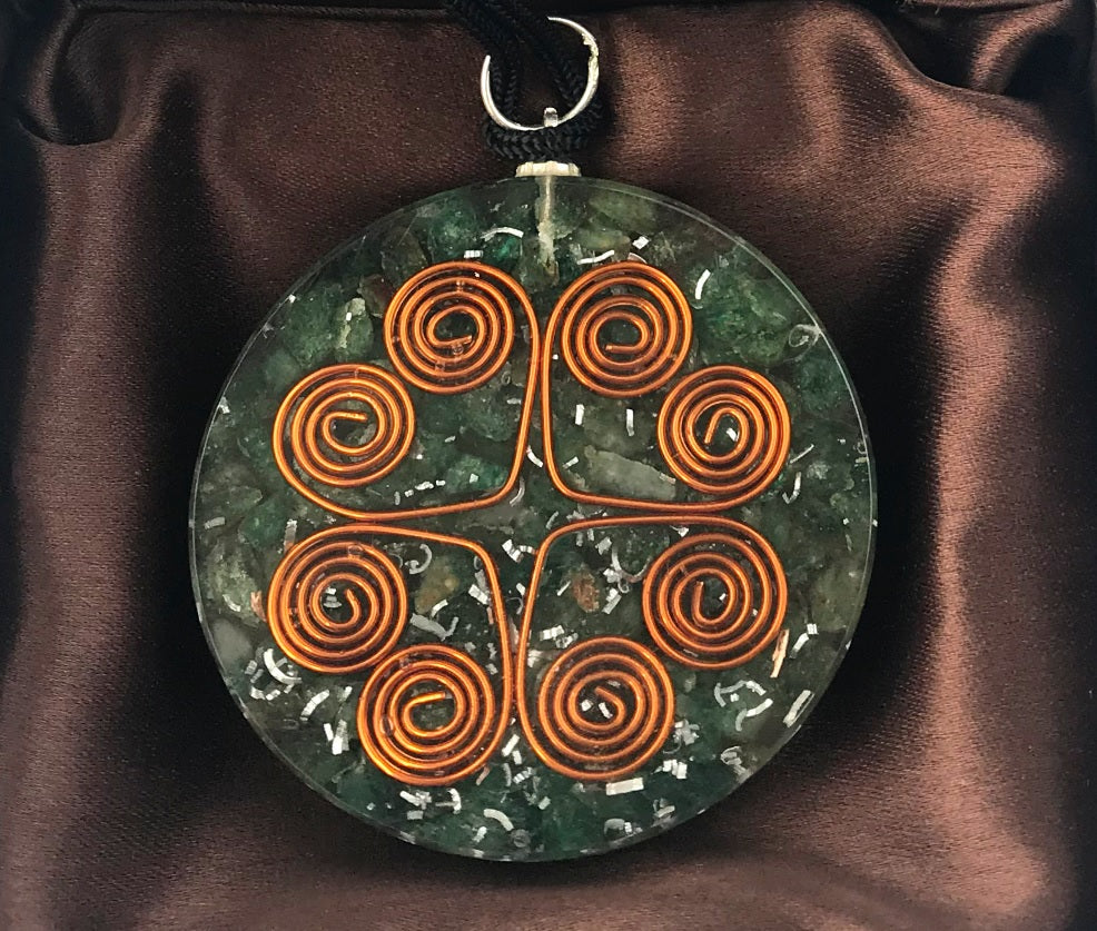 Green Aventurine Heart Copper Coil Pendant Disc