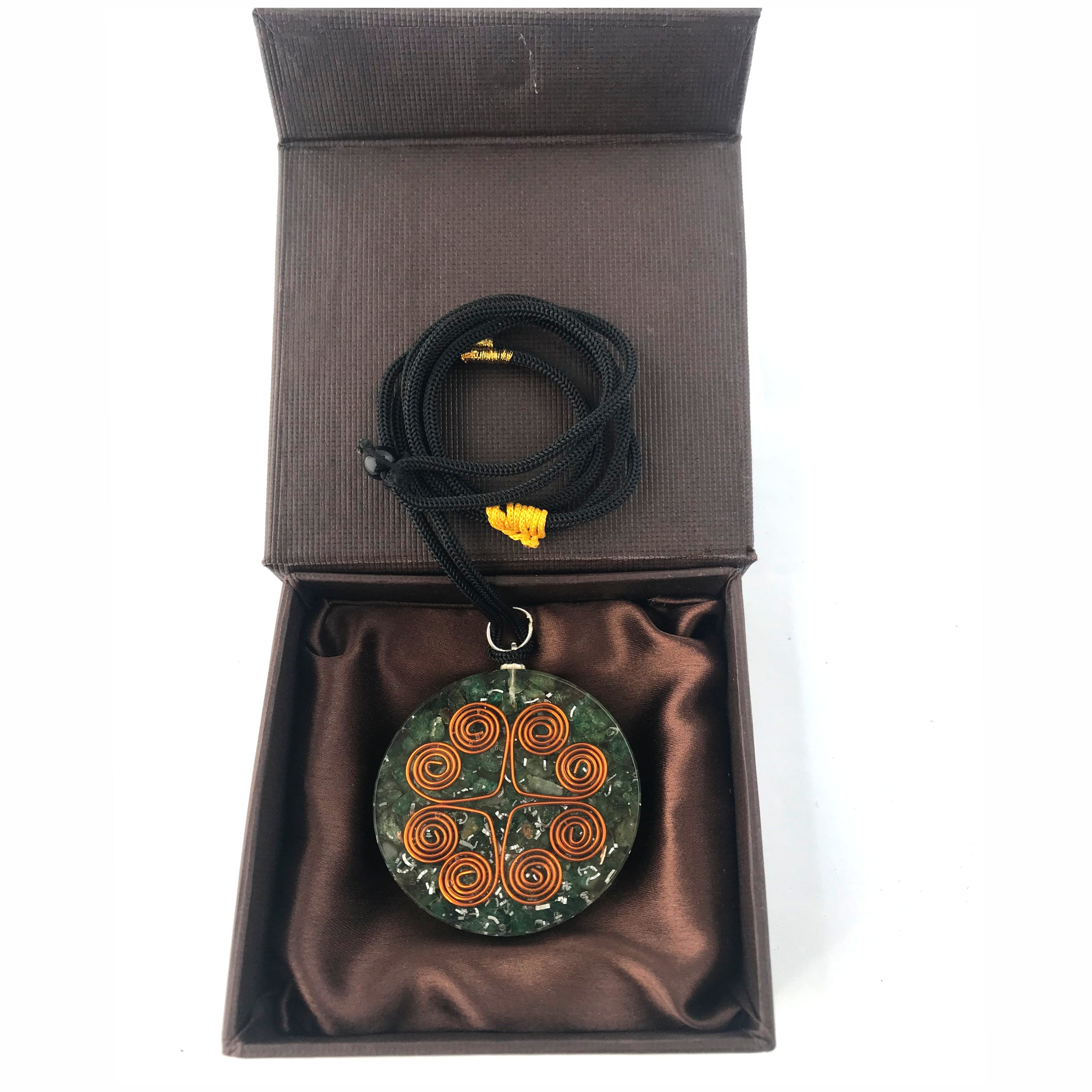 Green Aventurine Heart Copper Coil Pendant Disc