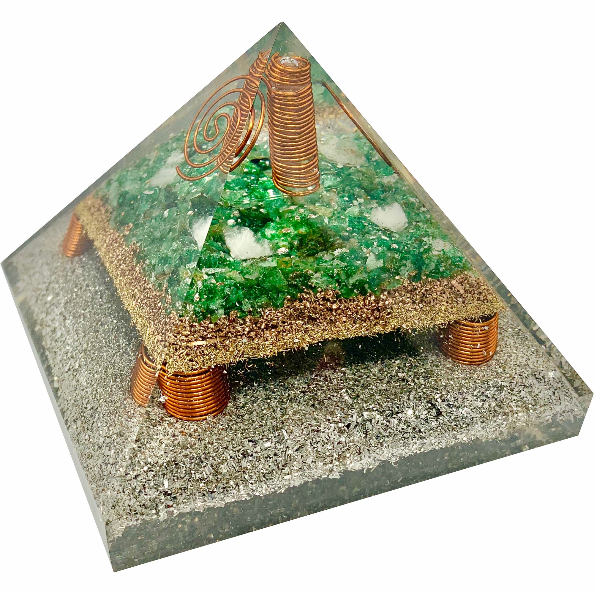 Green Aventurine Clear Quartz Point Generator Orgonite Pyramid