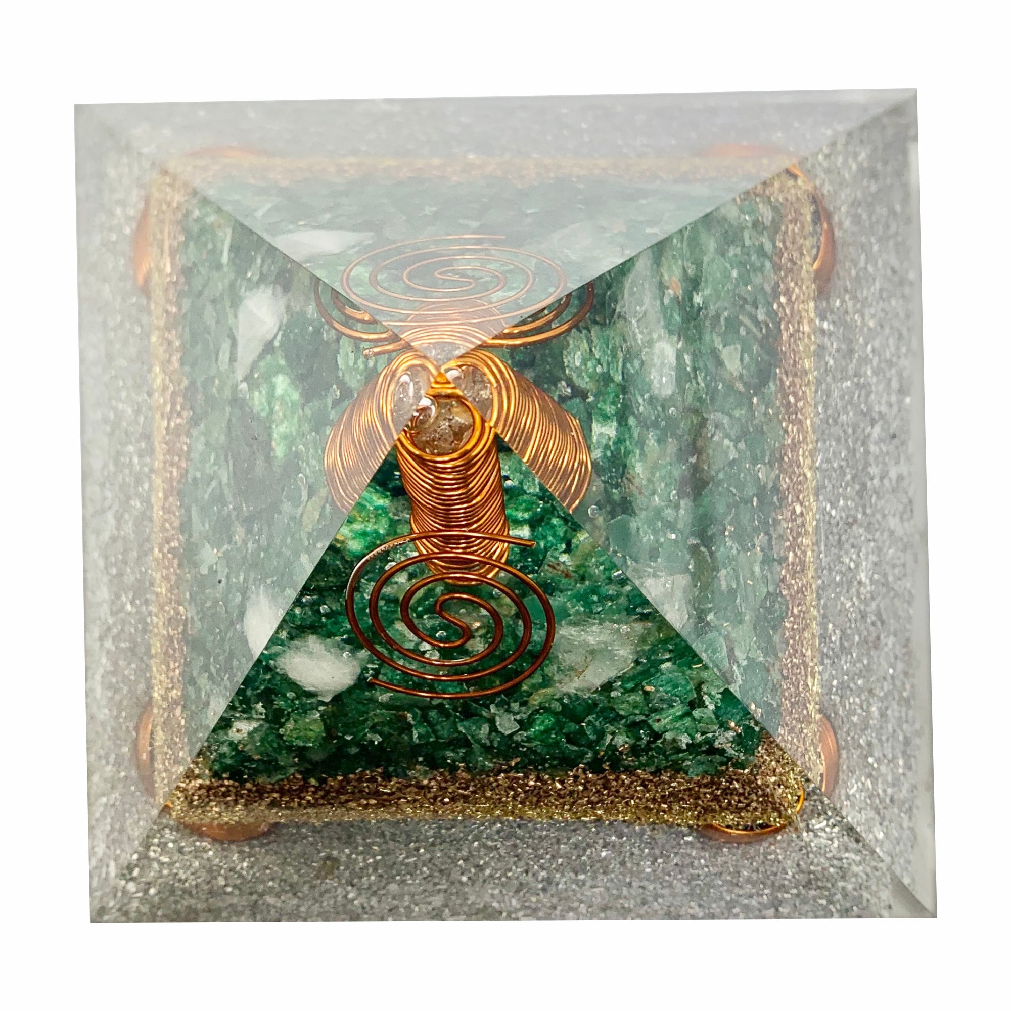 Green Aventurine Clear Quartz Point Generator Orgonite Pyramid