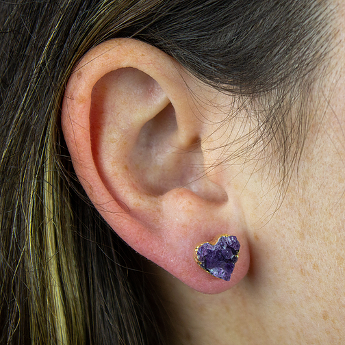 Amethyst Earring Studs Heart Shape Gold