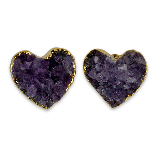 Amethyst Earring Studs Heart Shape Gold