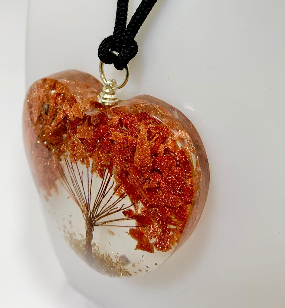 Gold Sandstone Tree of Life Heart Shape Pendant