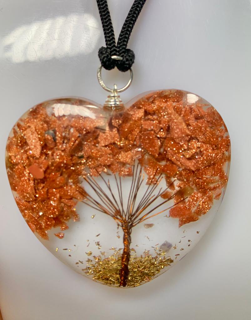Gold Sandstone Tree of Life Heart Shape Pendant