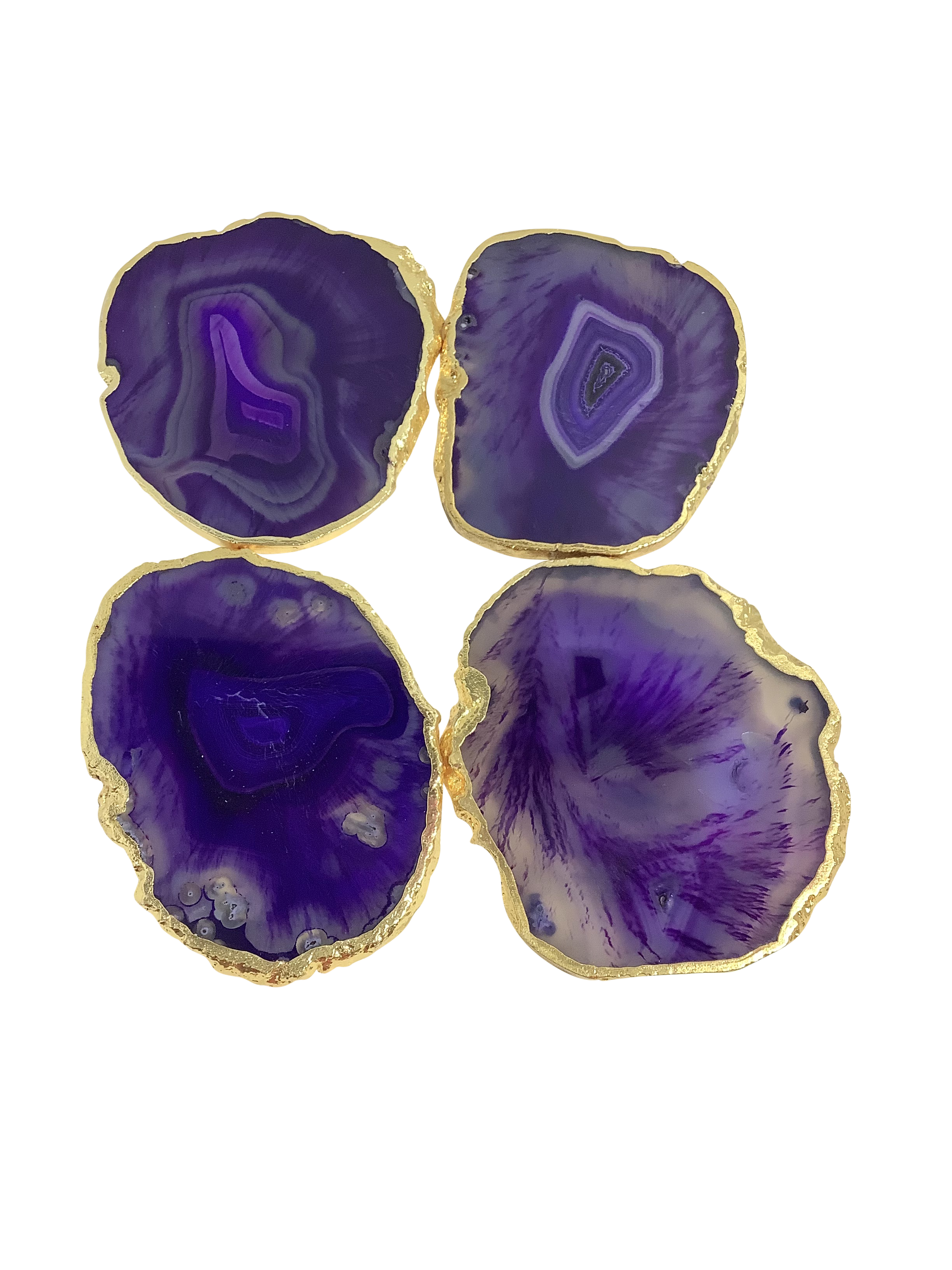 Purple Dyed Agate Coaster Natural Shape Gold - 2 Pieces