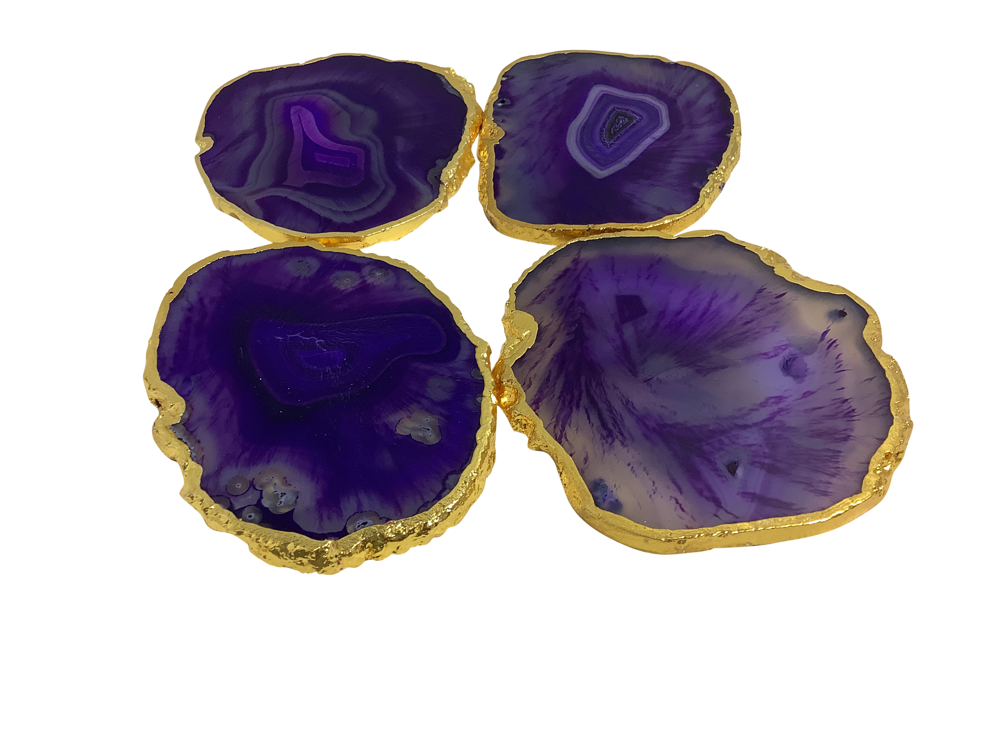 Purple Dyed Agate Coaster Natural Shape Gold - 2 Pieces
