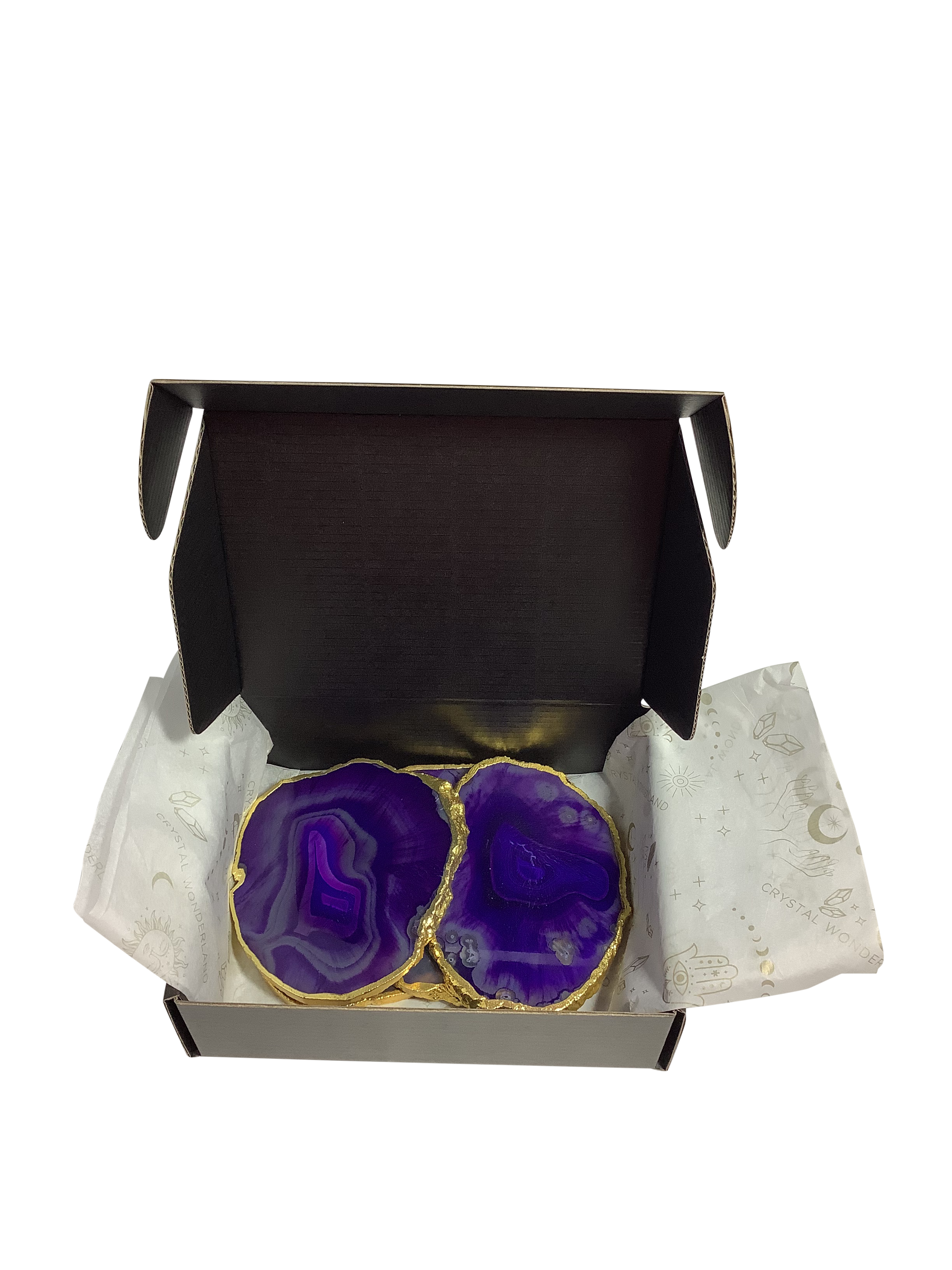 Purple Dyed Agate Coaster Natural Shape Gold - 4 Pieces