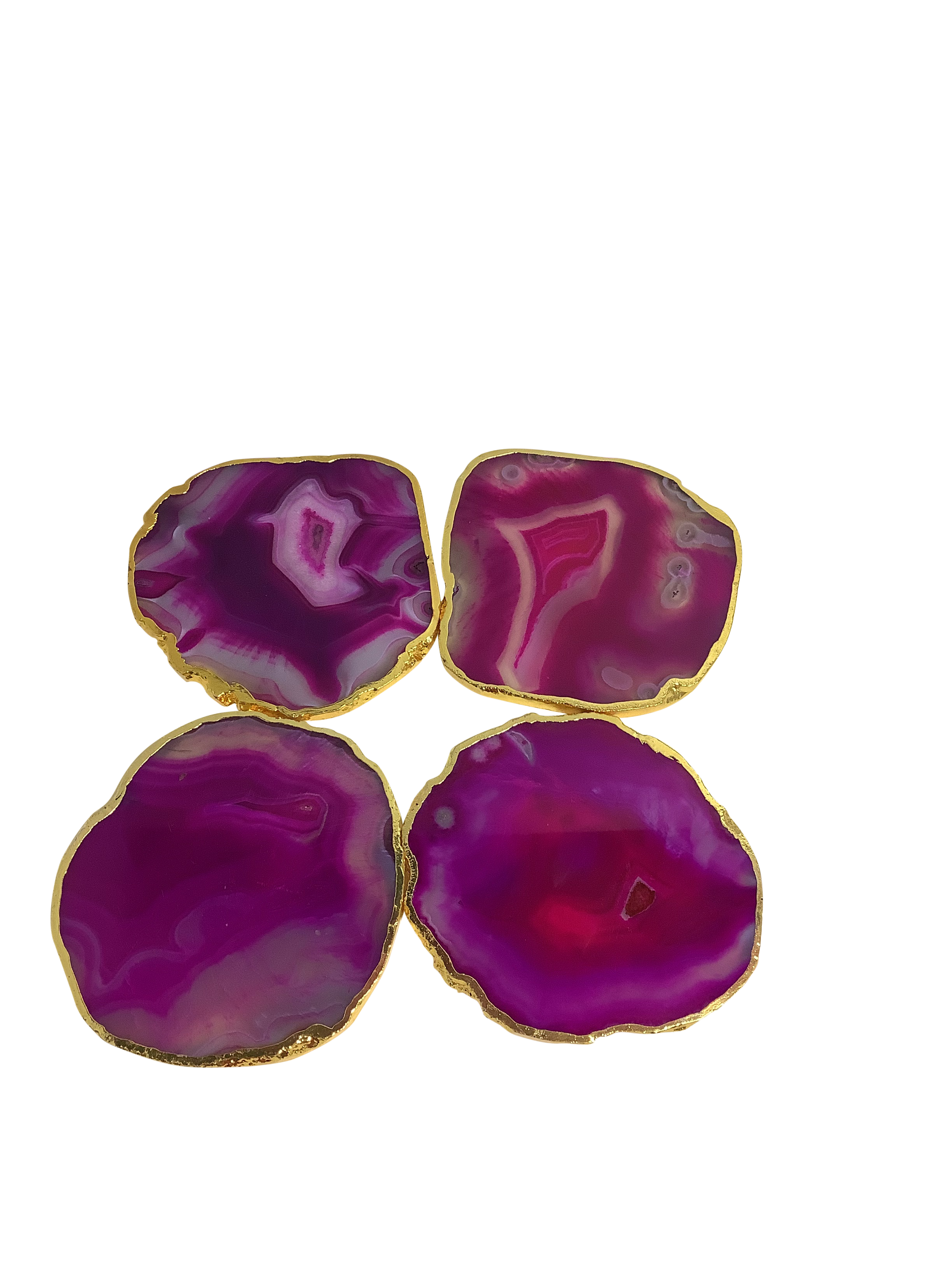 Pink Dyed Agate Coaster Natural Shape Gold - 2 Pieces
