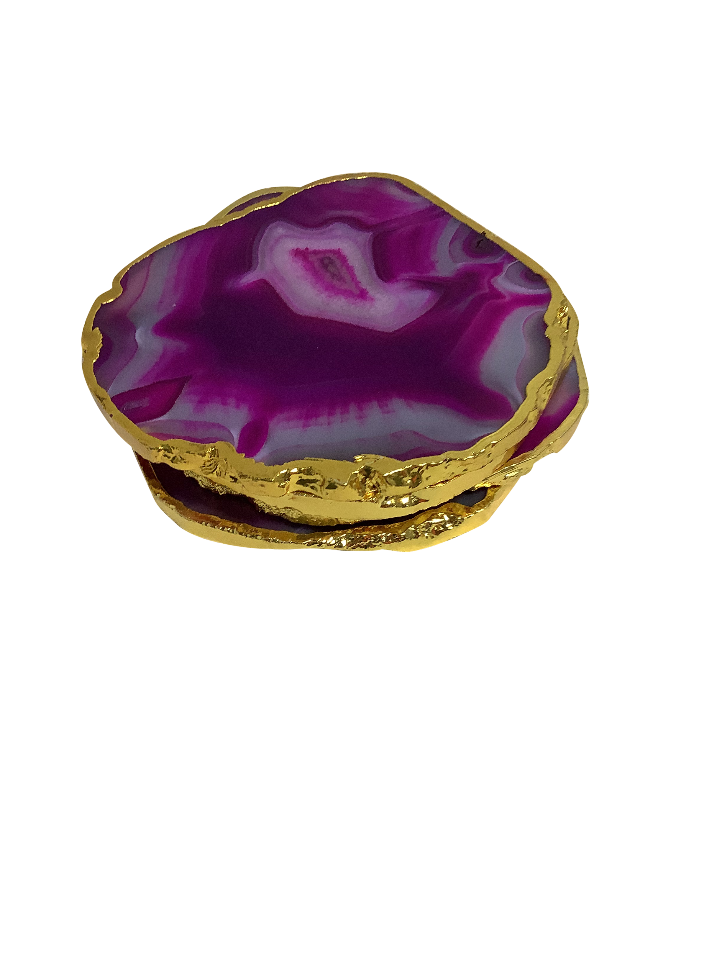 Pink Dyed Agate Coaster Natural Shape Gold - 4 Pieces