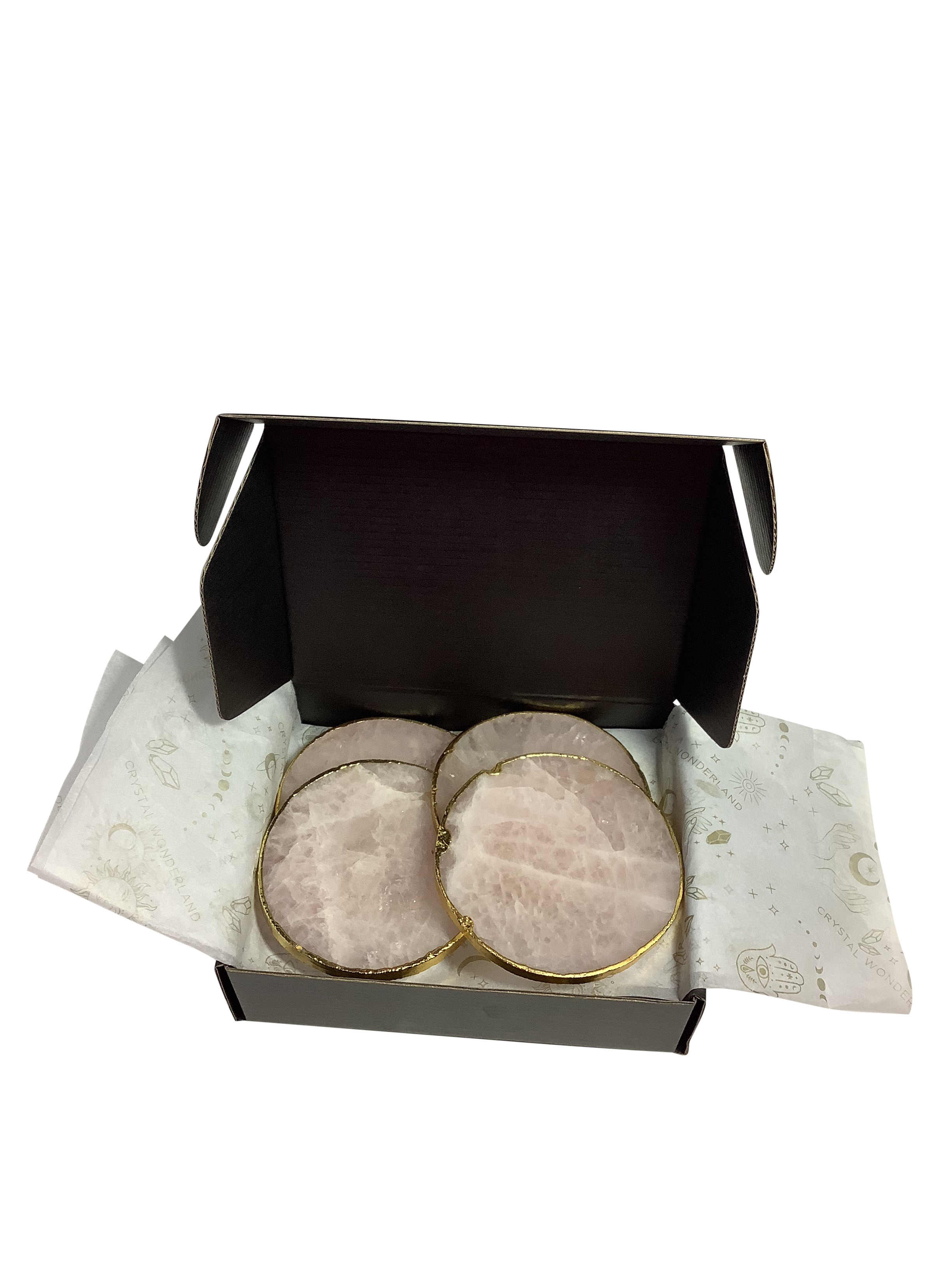 Rose Quartz Round Coaster Natural Shape 2 Pieces