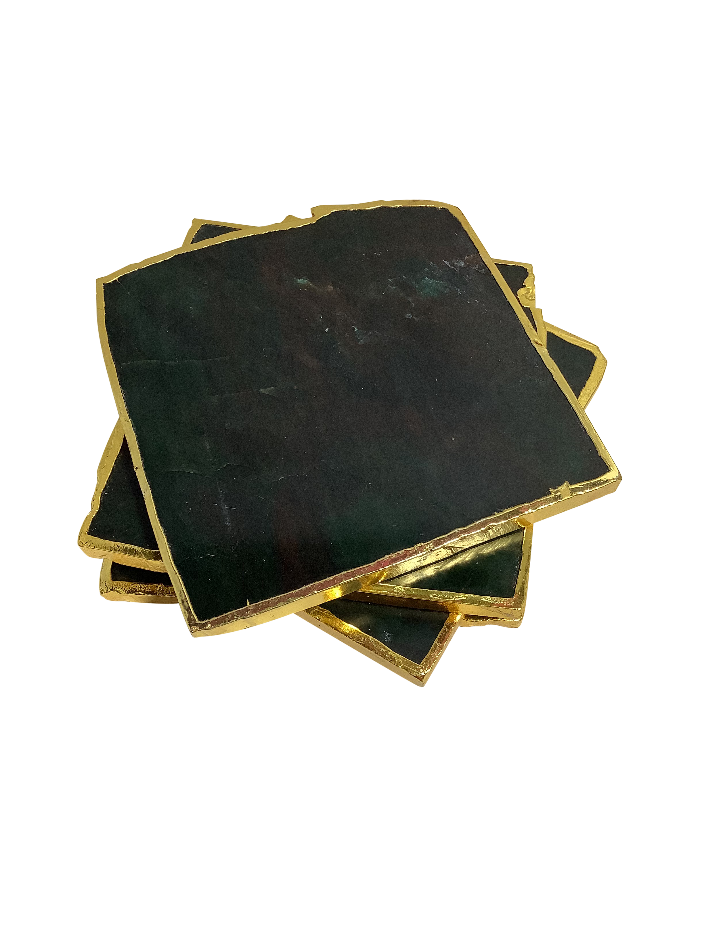 Blood Stone Crystal Coaster Square Shaped 2 Pieces Gold