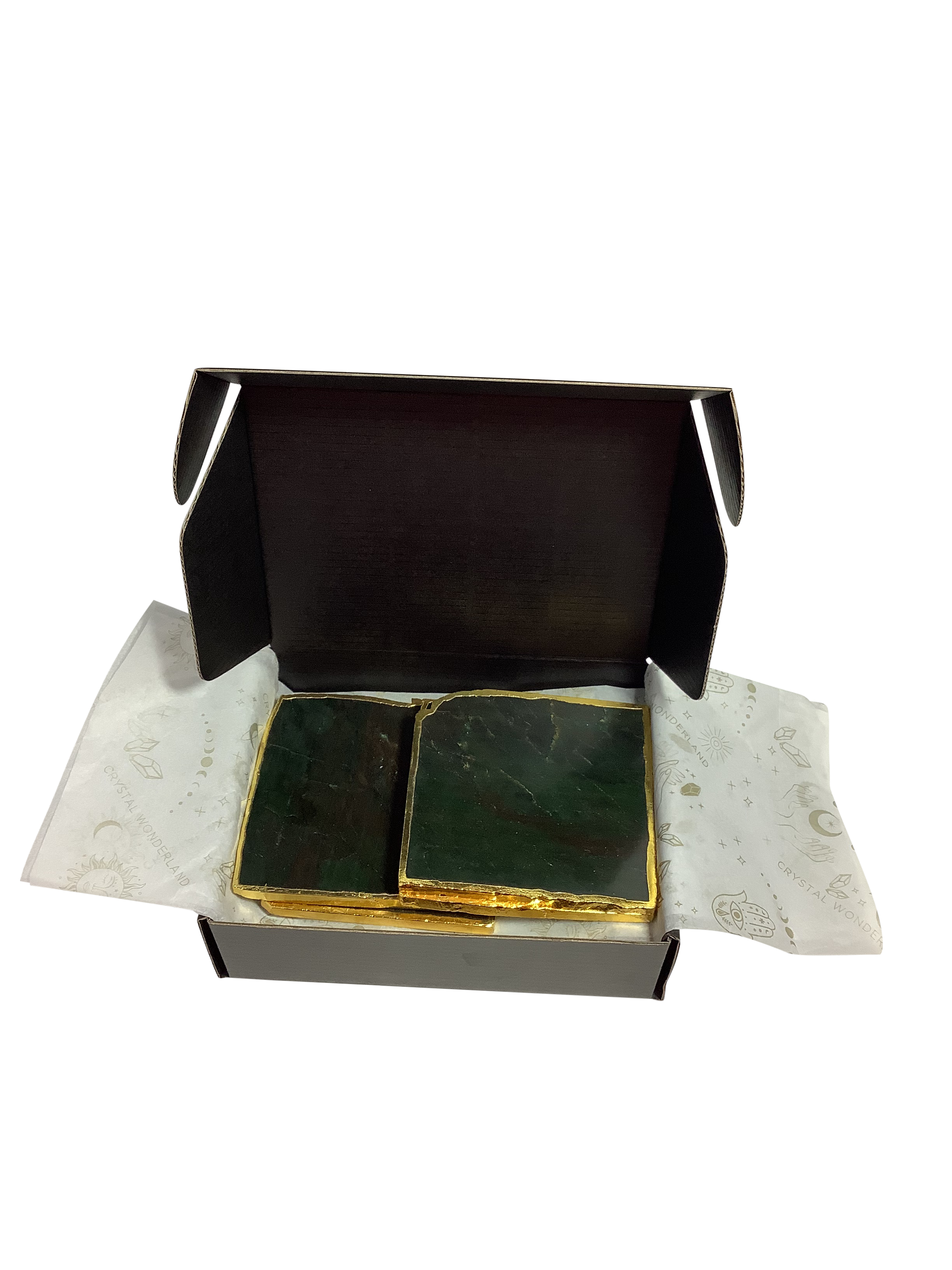 Blood Stone Crystal Coaster Square Shaped 2 Pieces Gold