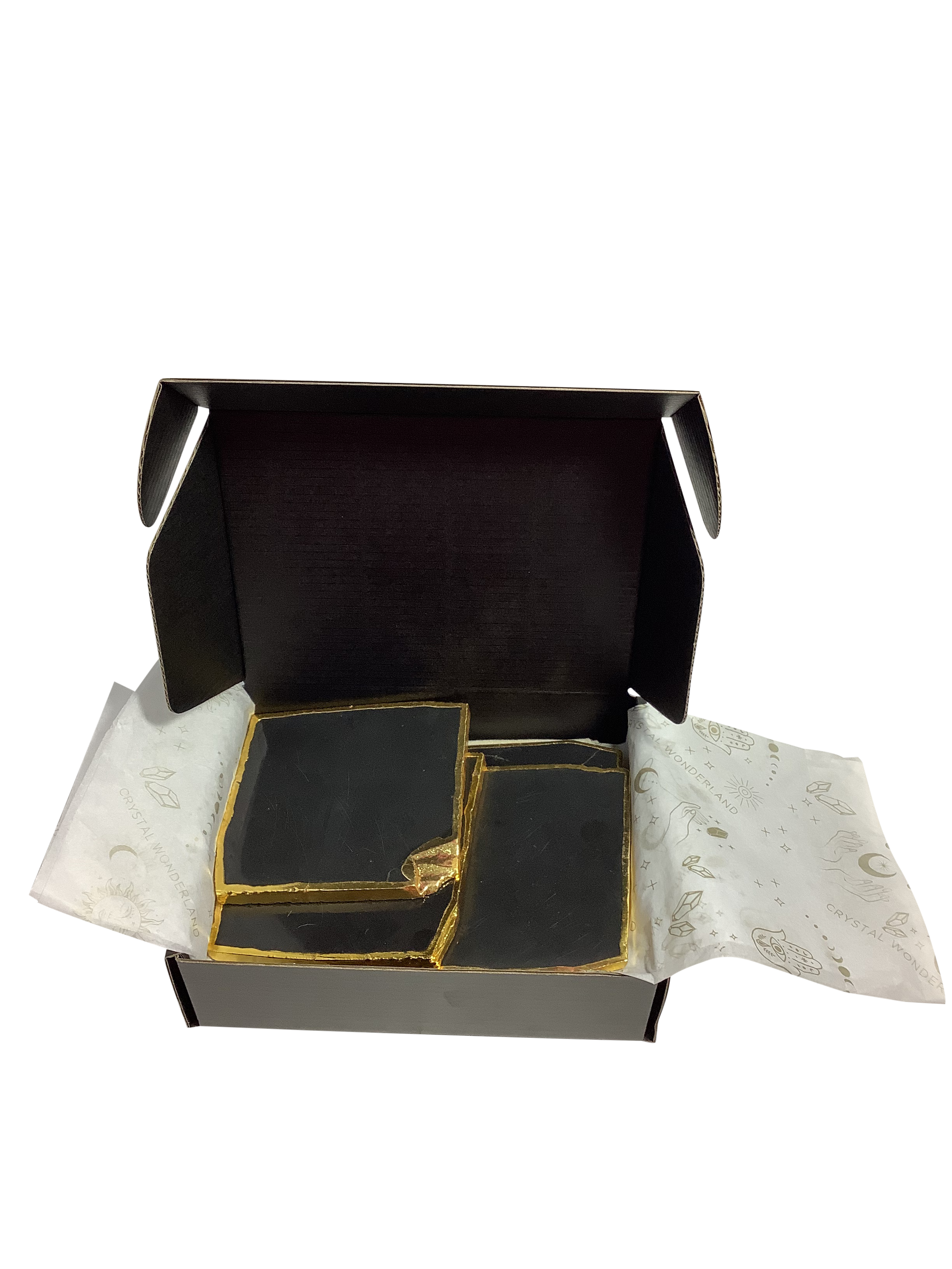 Black Agate Crystal Coaster Square Shaped 4 Pieces