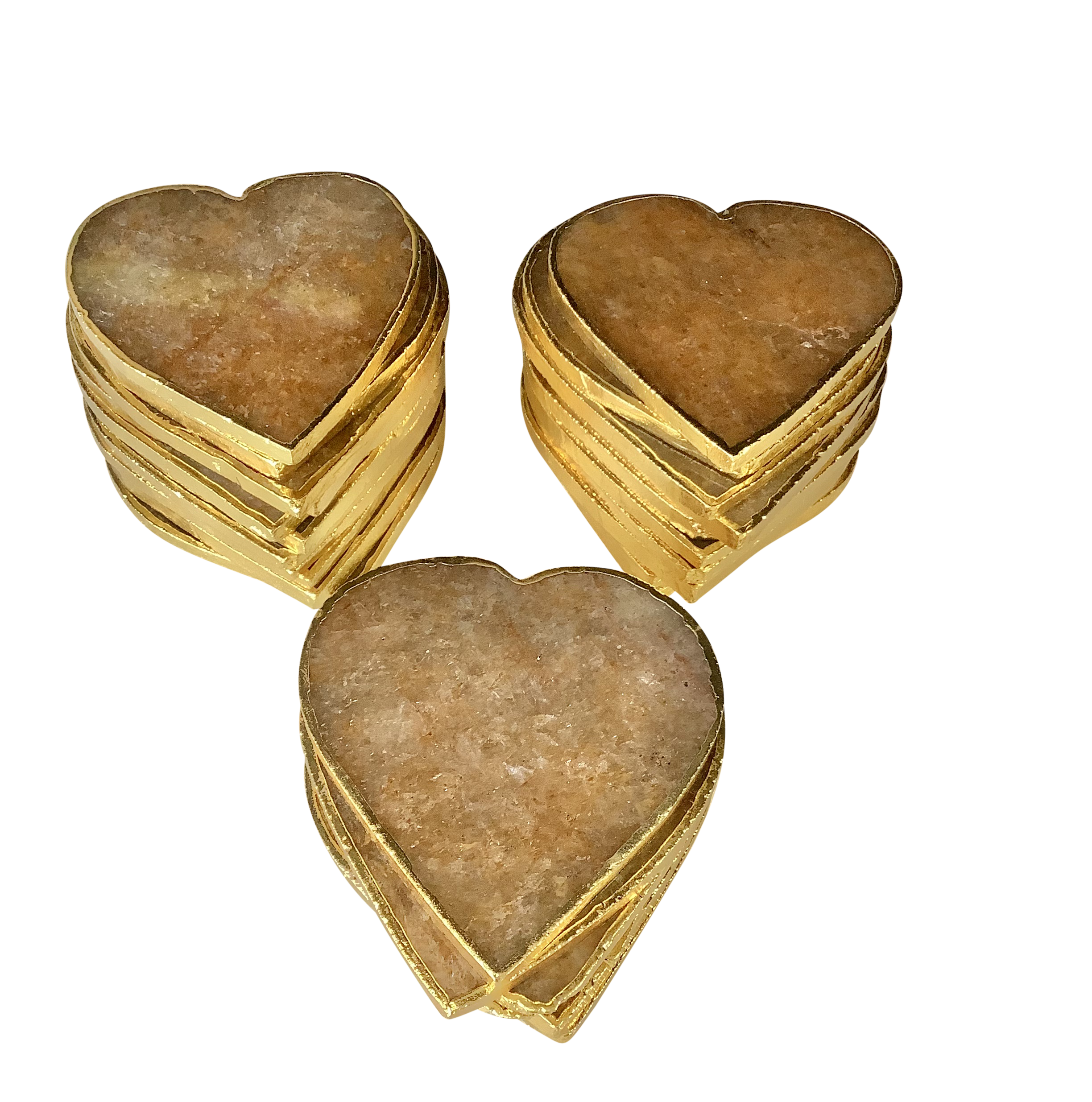 Golden Quartz Crystal Coaster Heart Shaped 4 Pieces