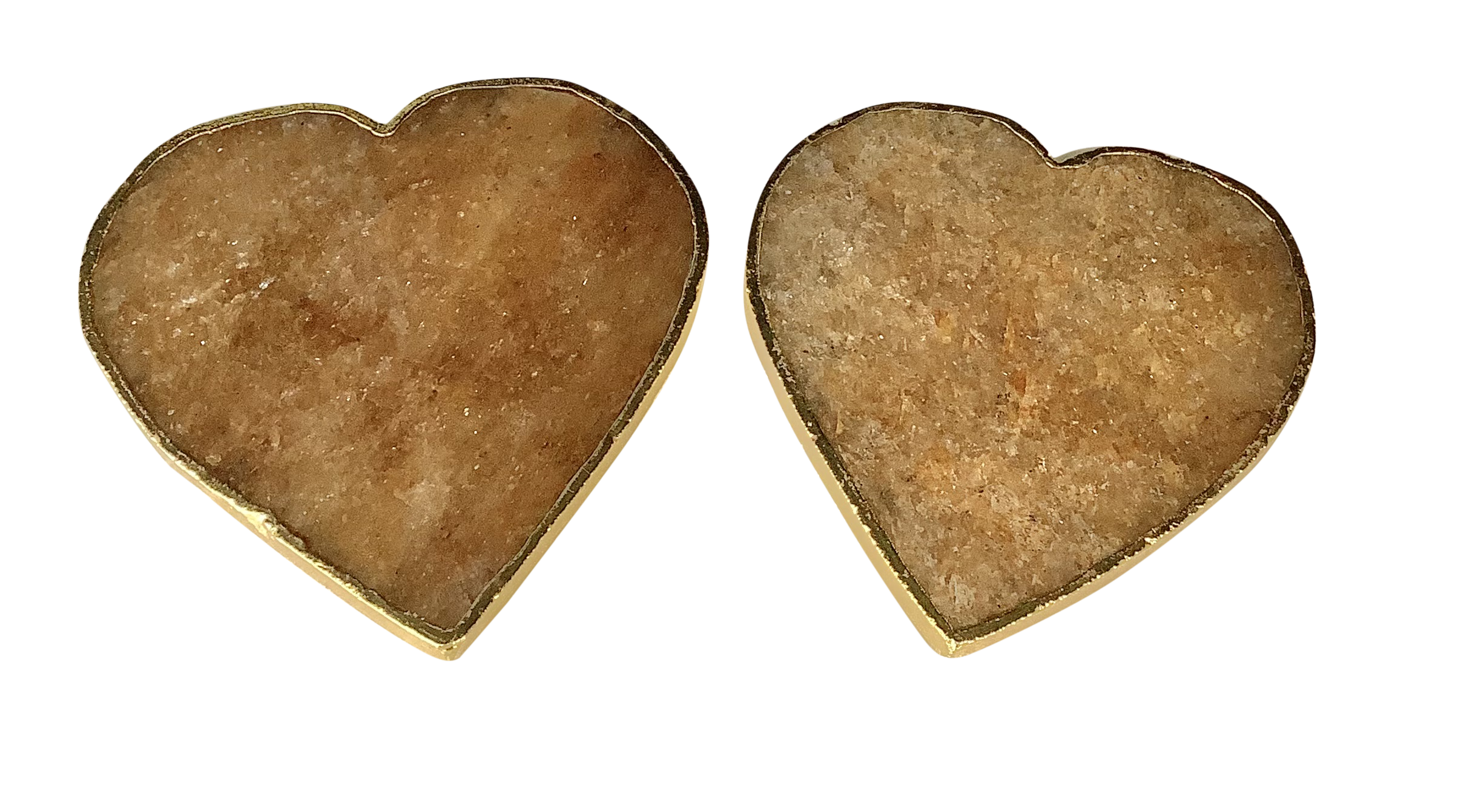 Golden Quartz Crystal Coaster Heart Shaped 2 Pieces Gold