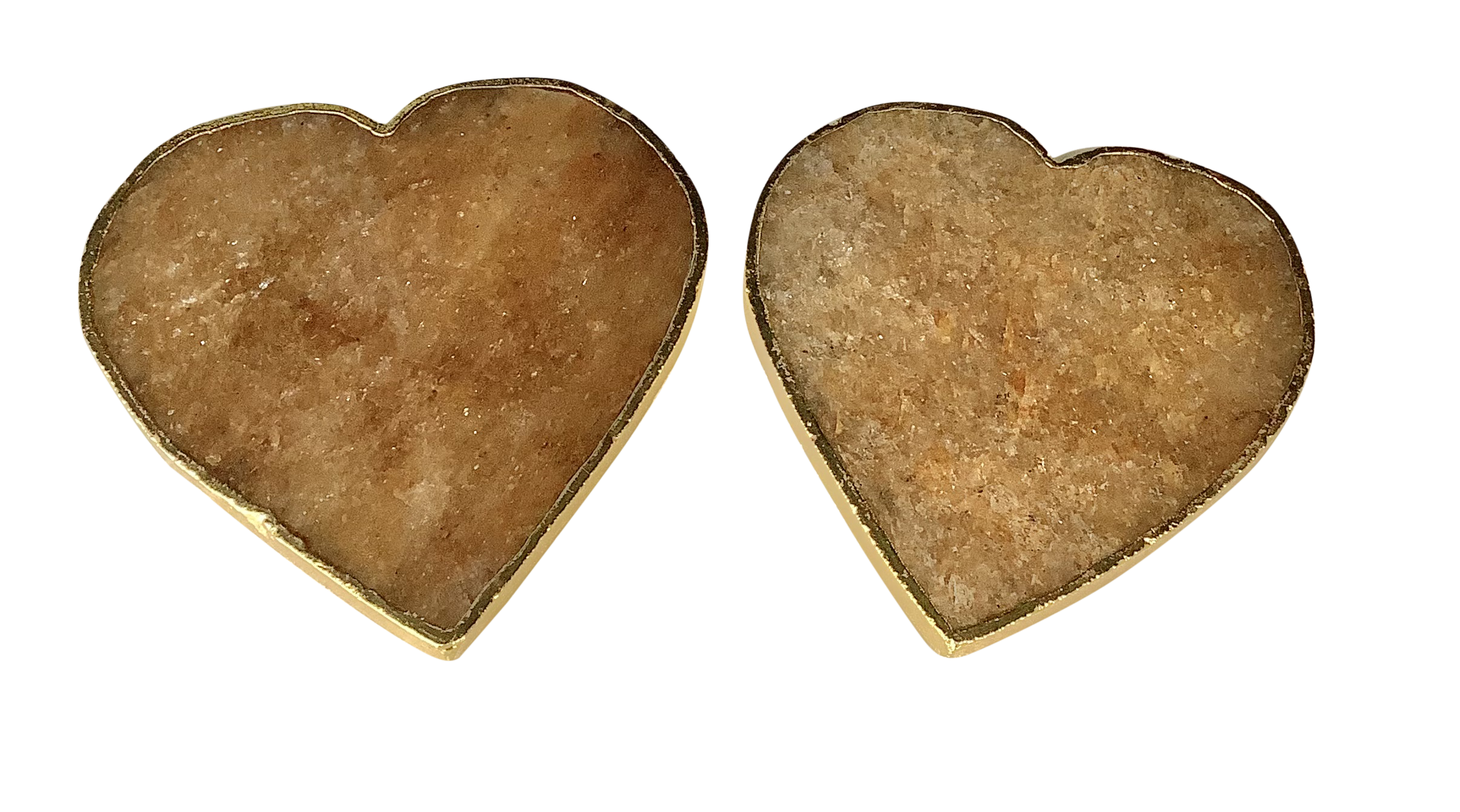 Golden Quartz Crystal Coaster Heart Shaped 4 Pieces