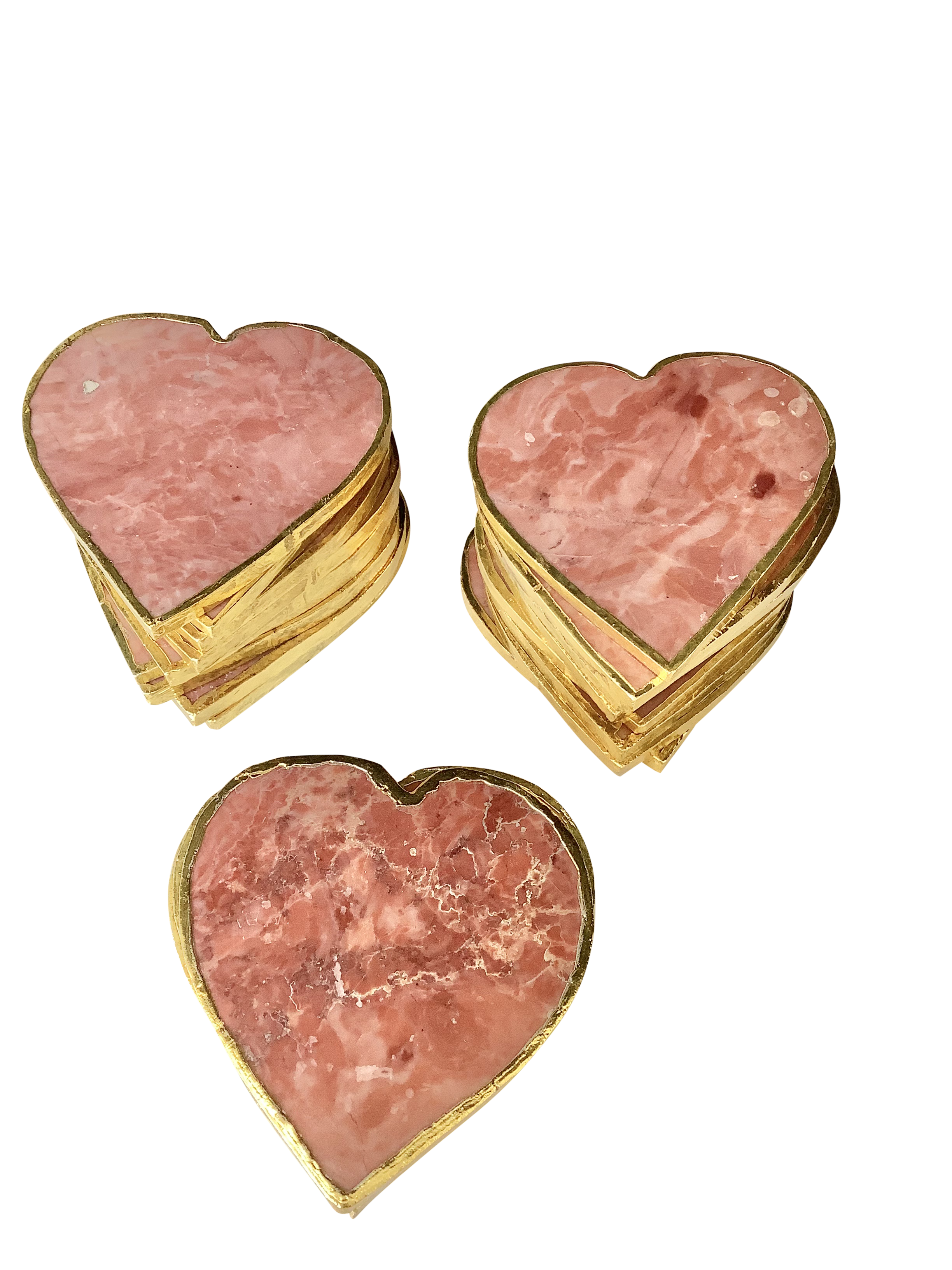 Red Agate Crystal Coaster Heart Shaped 2PC Gold