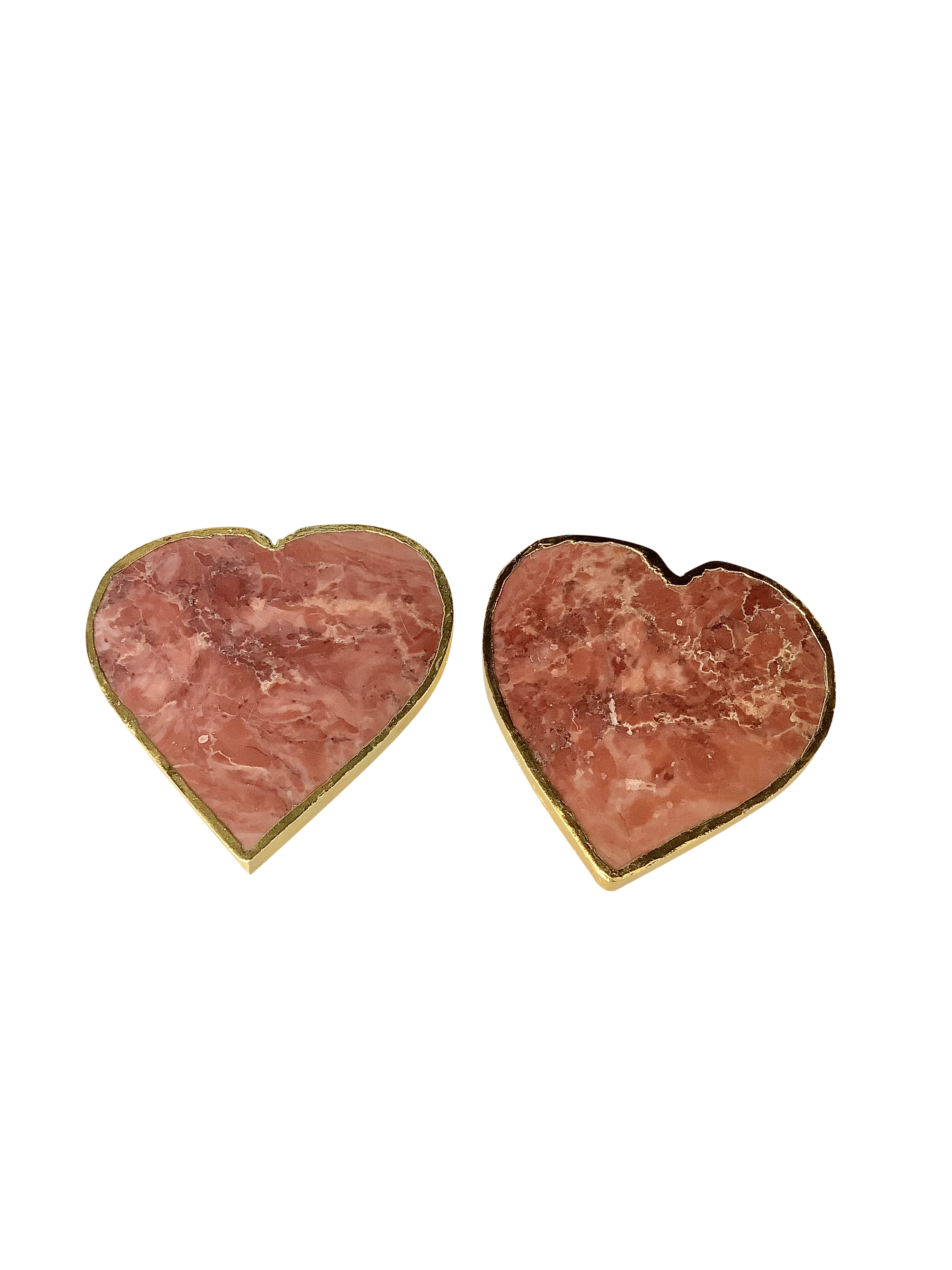 Red Agate Crystal Coaster Heart Shaped 2PC Gold