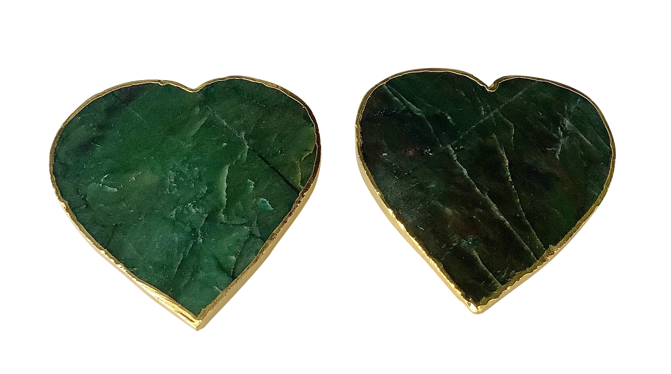 Blood Stone Crystal Coaster Heart Shaped 2 Pieces Gold