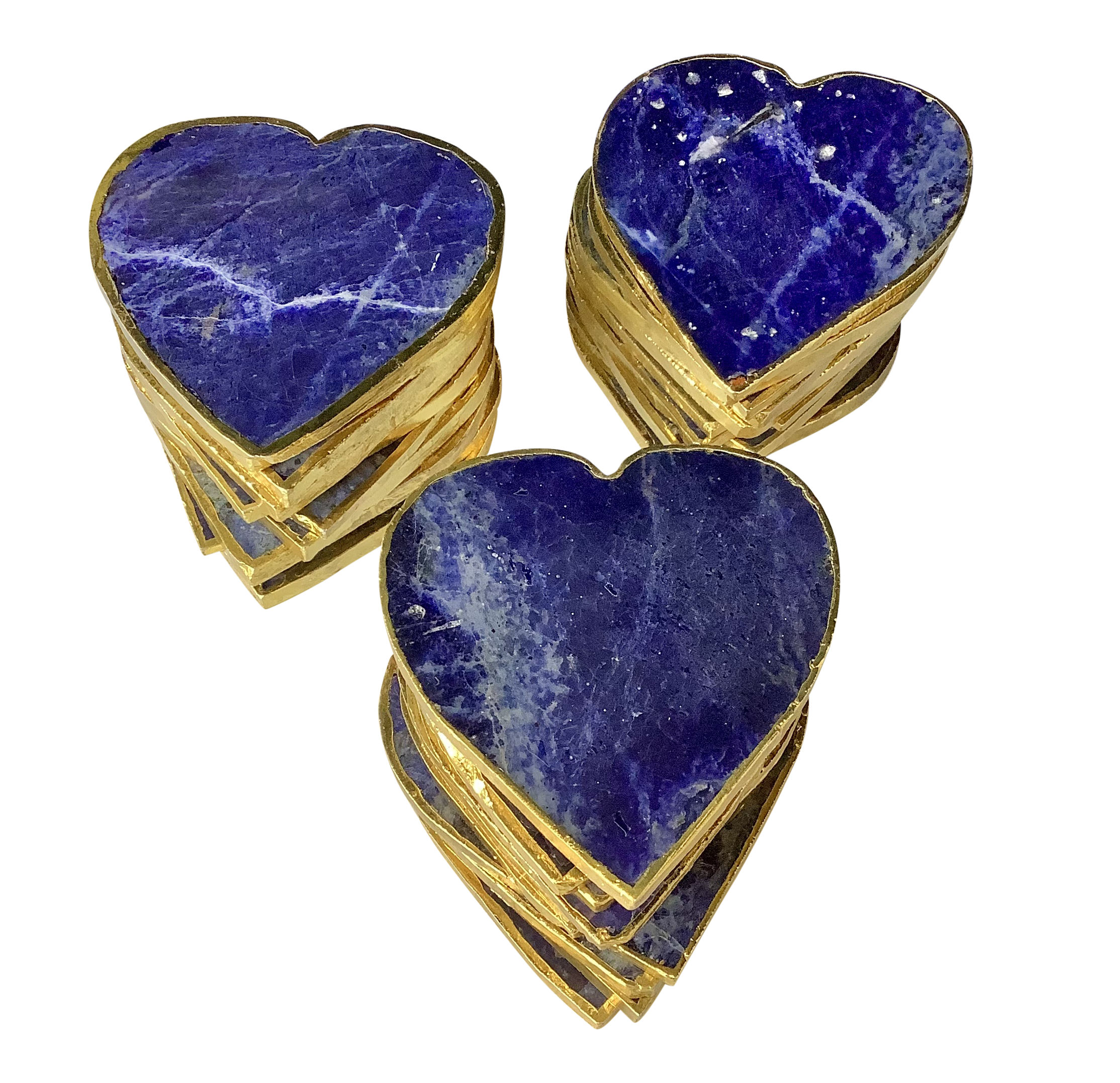 Sodalite Crystal Coaster Heart Shaped 2 Pieces Gold