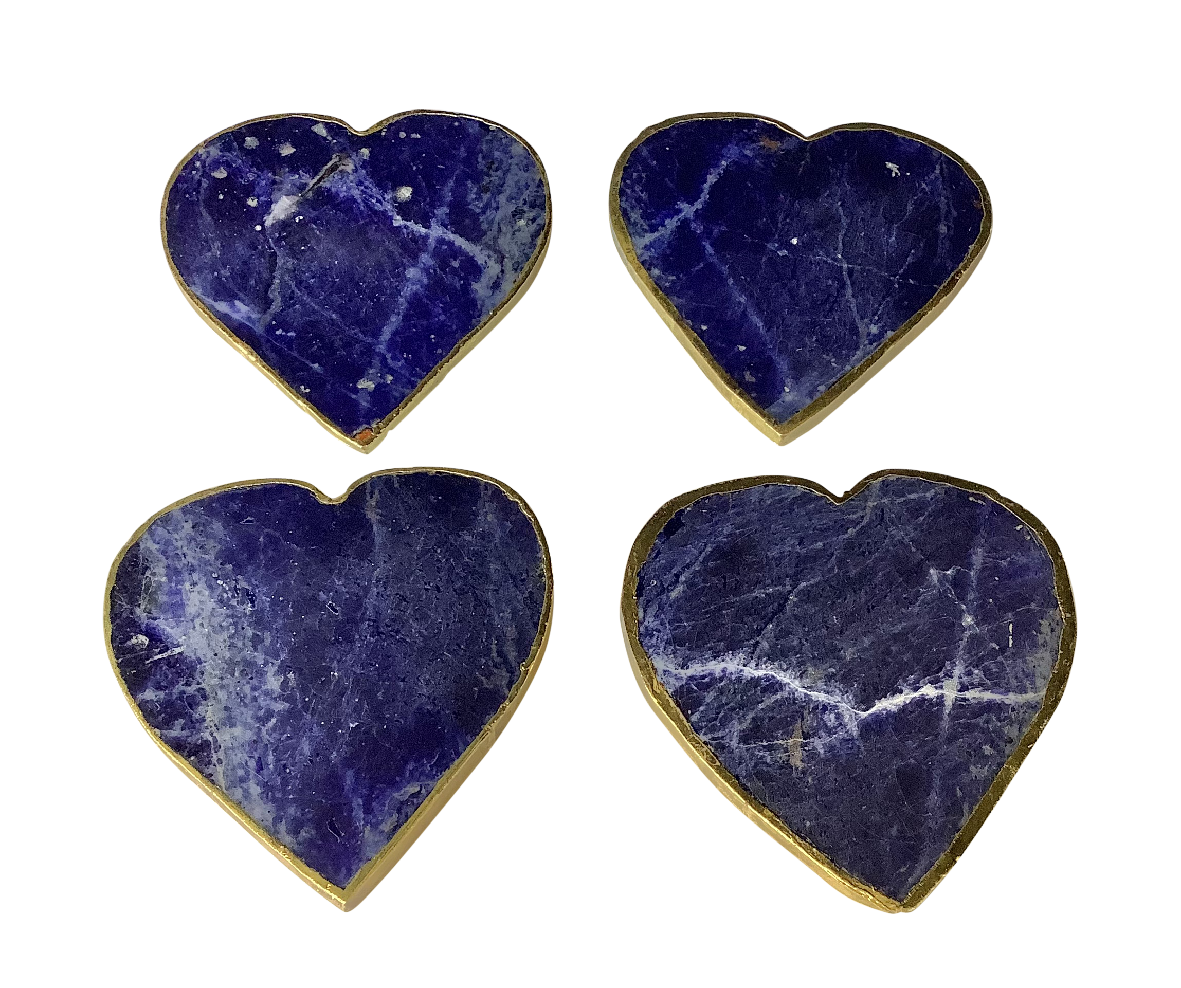 Sodalite Crystal Coaster Heart Shaped 2 Pieces Gold