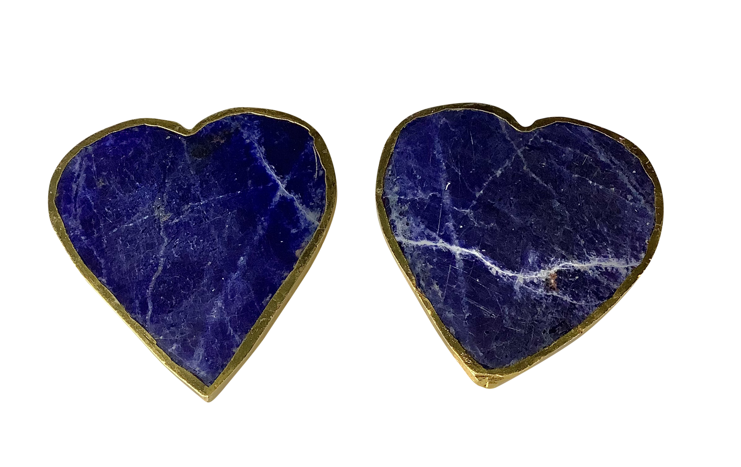 Sodalite Crystal Coaster Heart Shaped 2 Pieces Gold