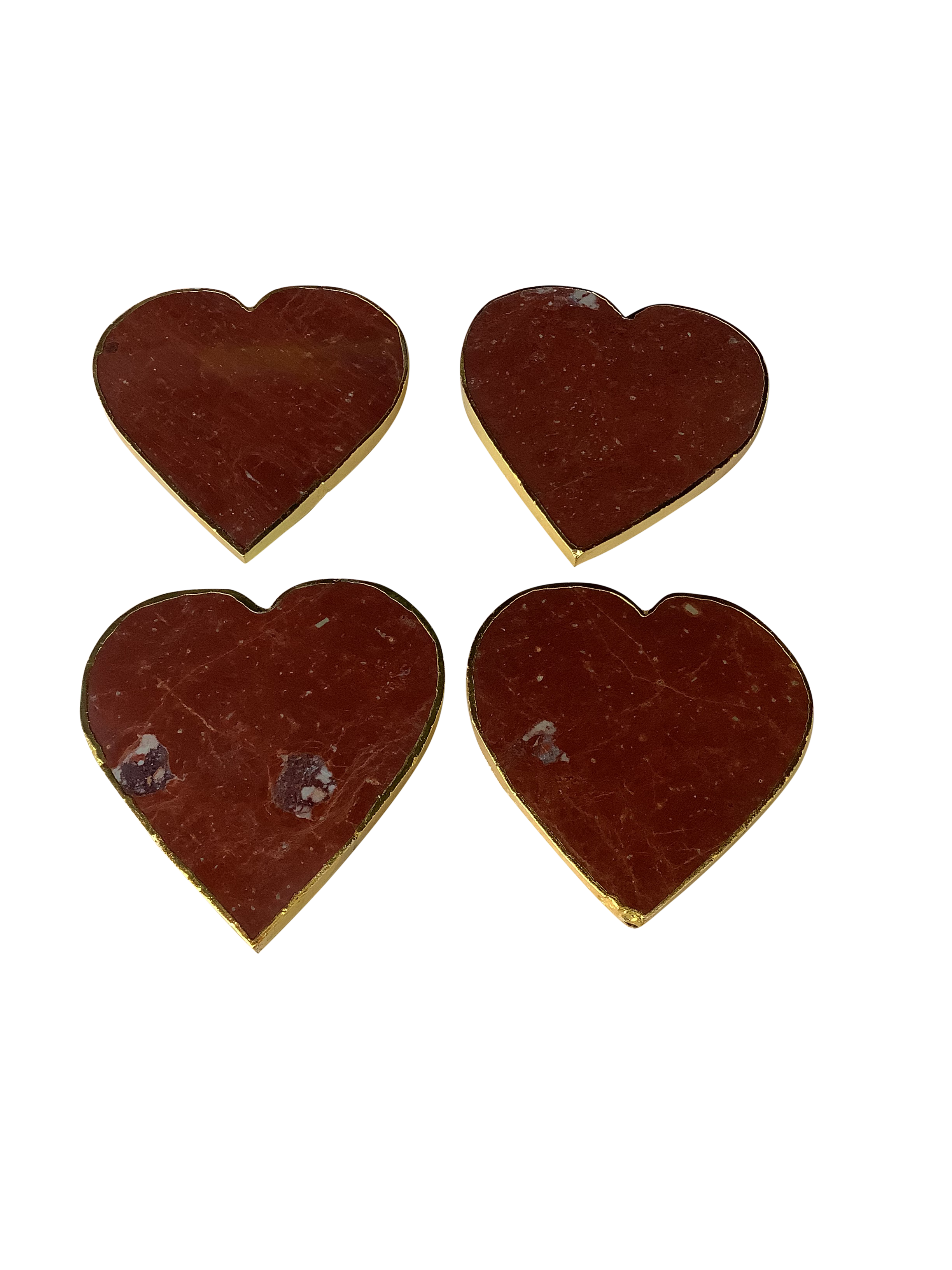 Red Jasper Crystal Coaster Heart Shaped 2 Pieces Gold