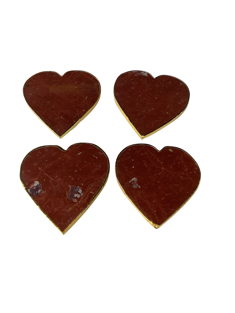 Red Jasper Crystal Coaster Heart Shaped 2 Pieces Gold – Crystal Wonderland
