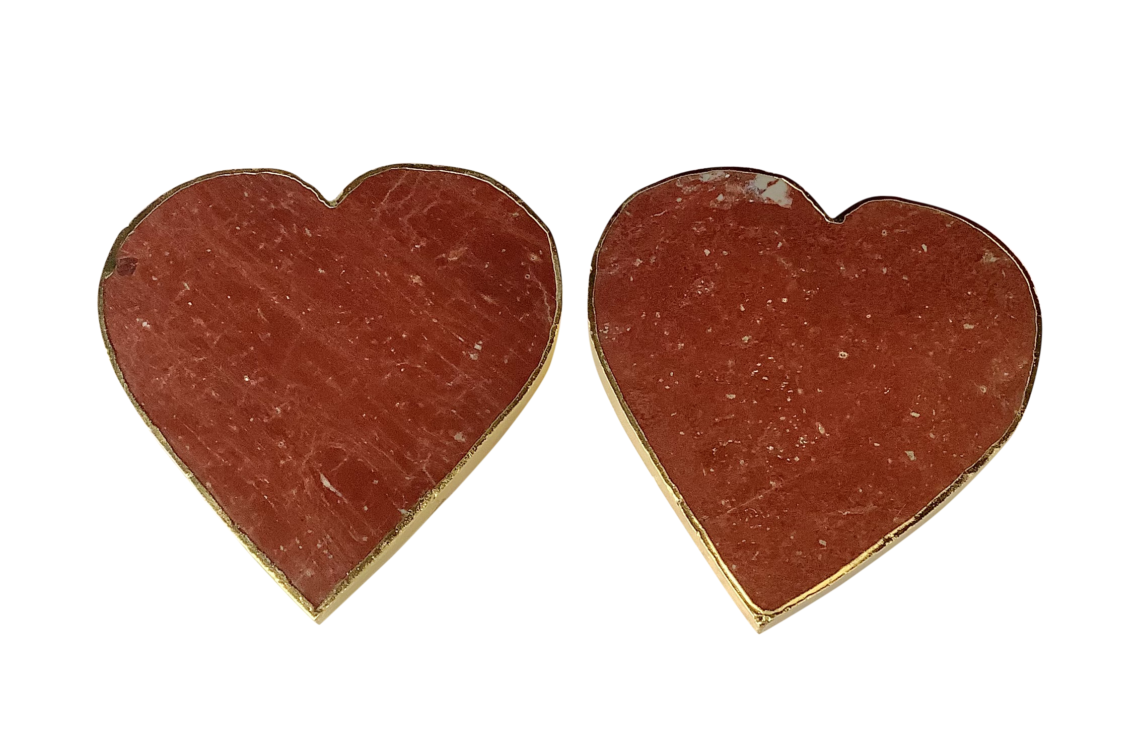 Red Jasper Crystal Coaster Heart Shaped 2 Pieces Gold