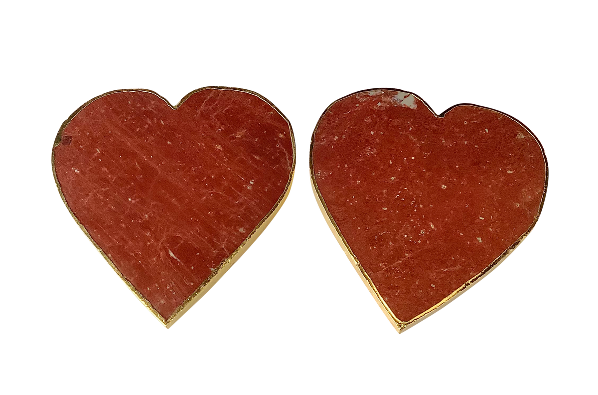 Red Jasper Crystal Coaster Heart Shaped 2 Pieces Gold – Crystal Wonderland