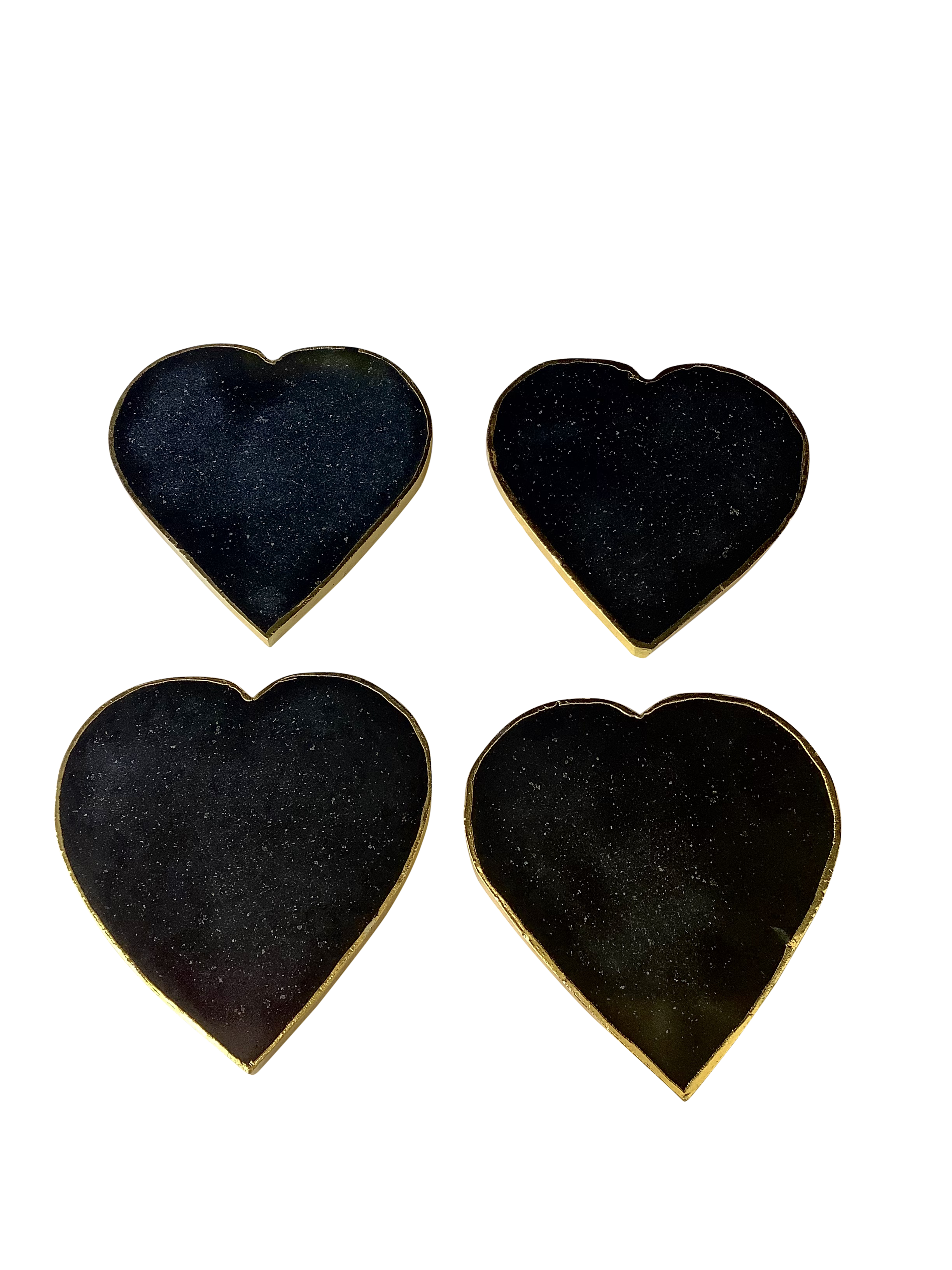Black Agate Crystal Coaster Heart Shaped 4 Pieces