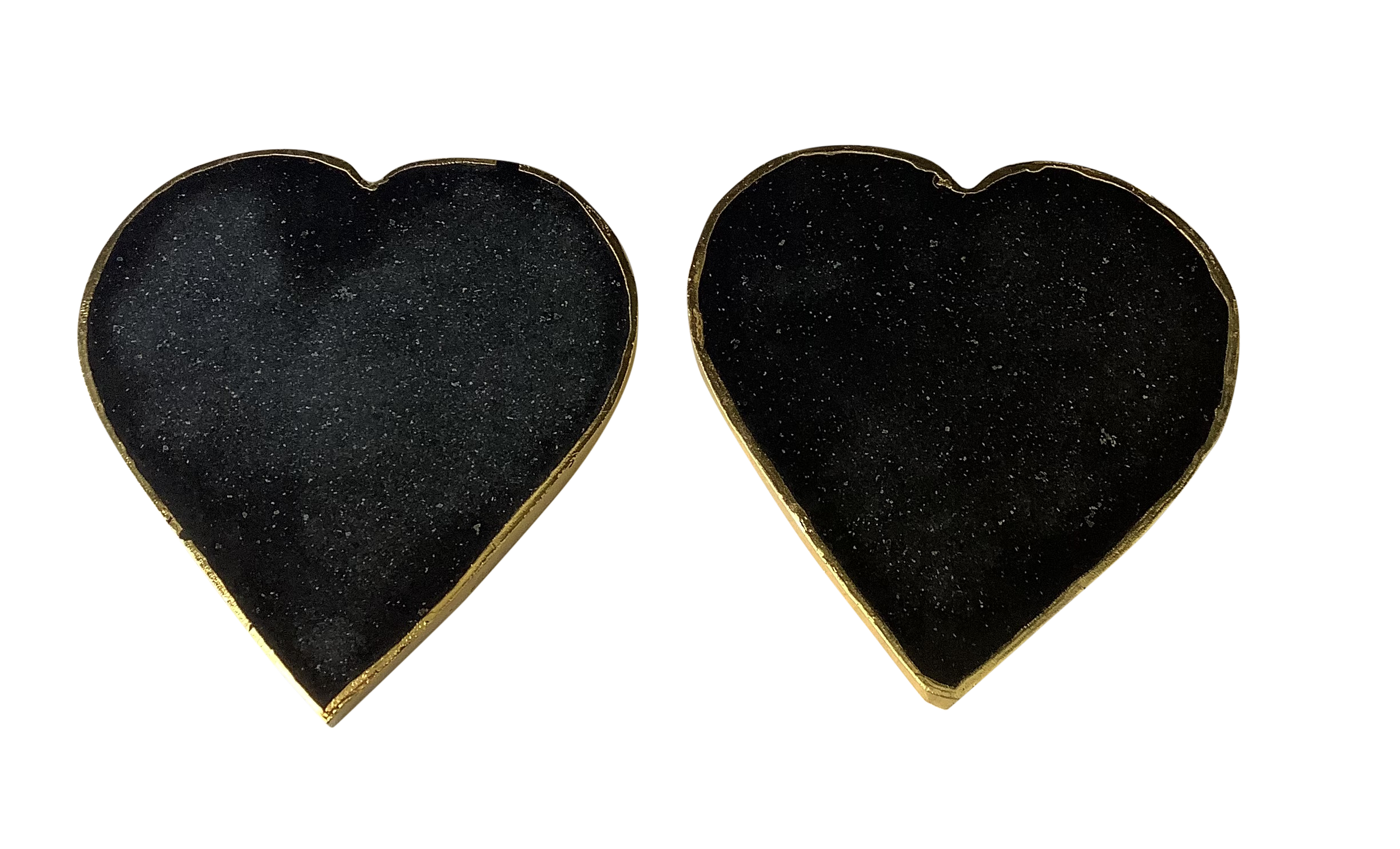 Black Agate Crystal Coaster Heart Shaped 2 Pieces Gold