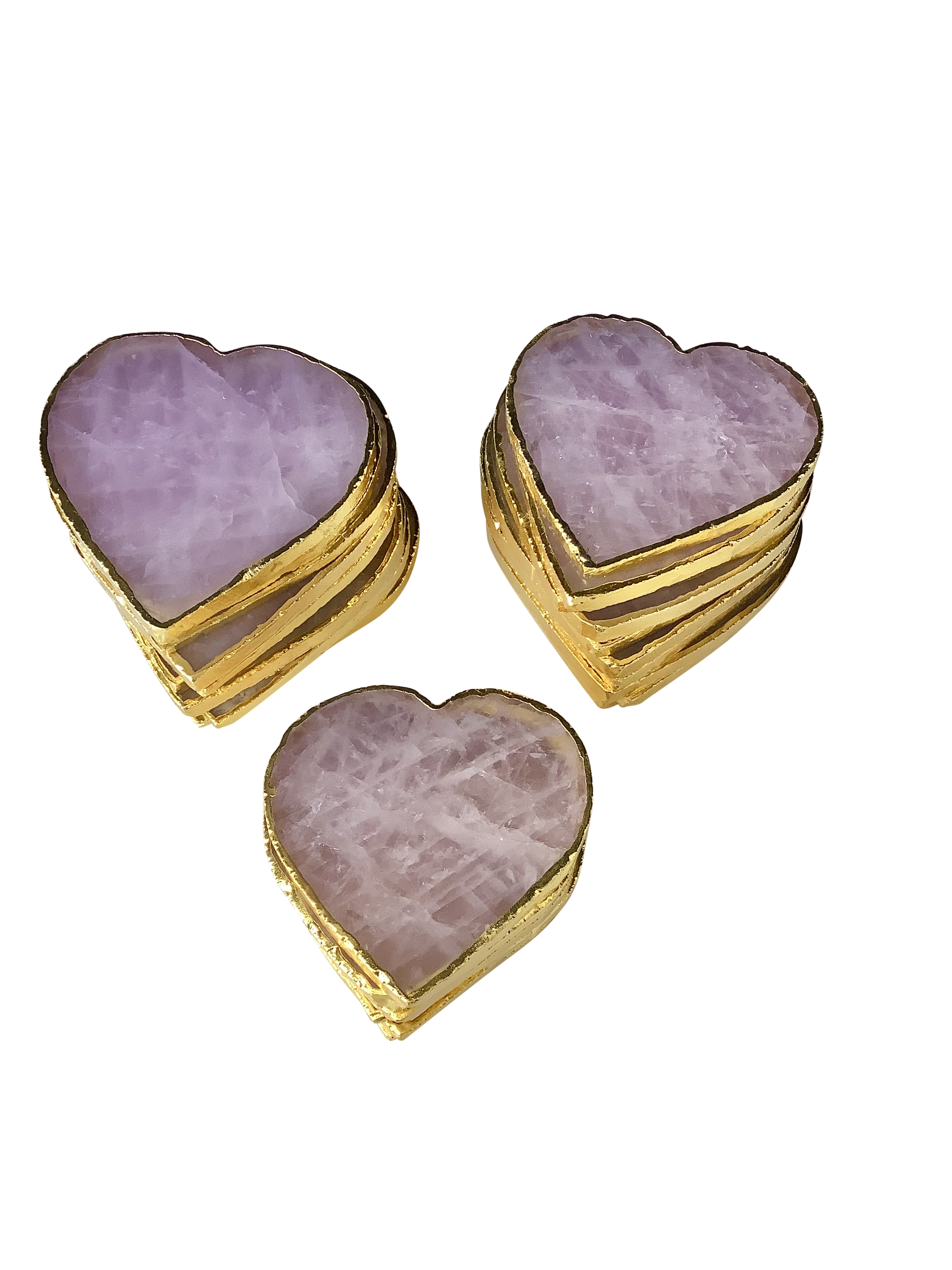 Rose Quartz Crystal Coaster Heart Shaped Gold 4 Pieces