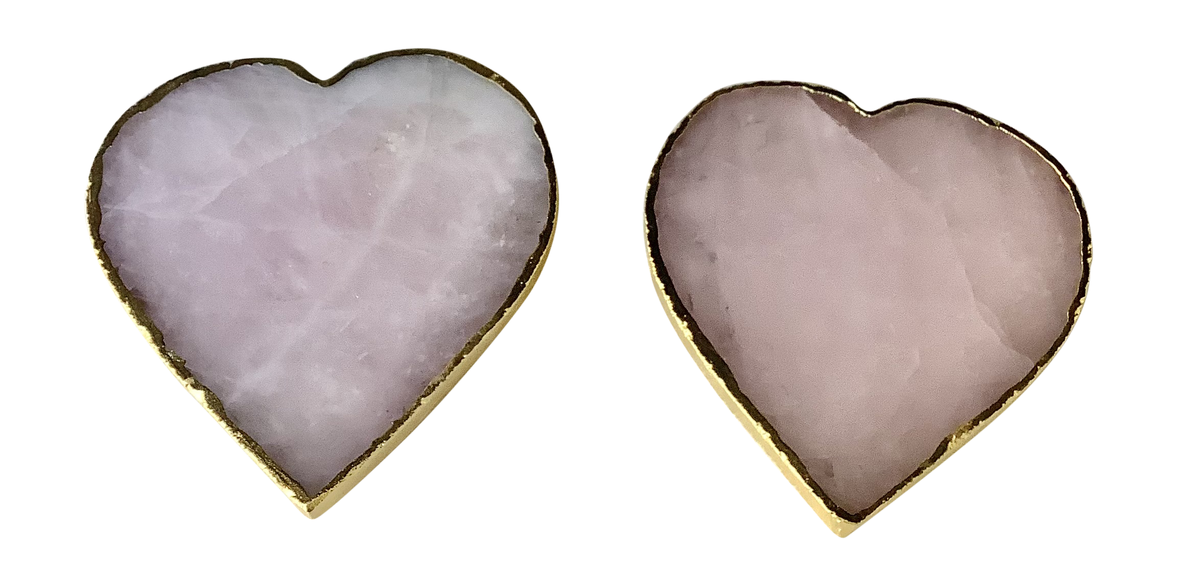 Rose Quartz Crystal Coaster Heart Shaped Gold 4 Pieces