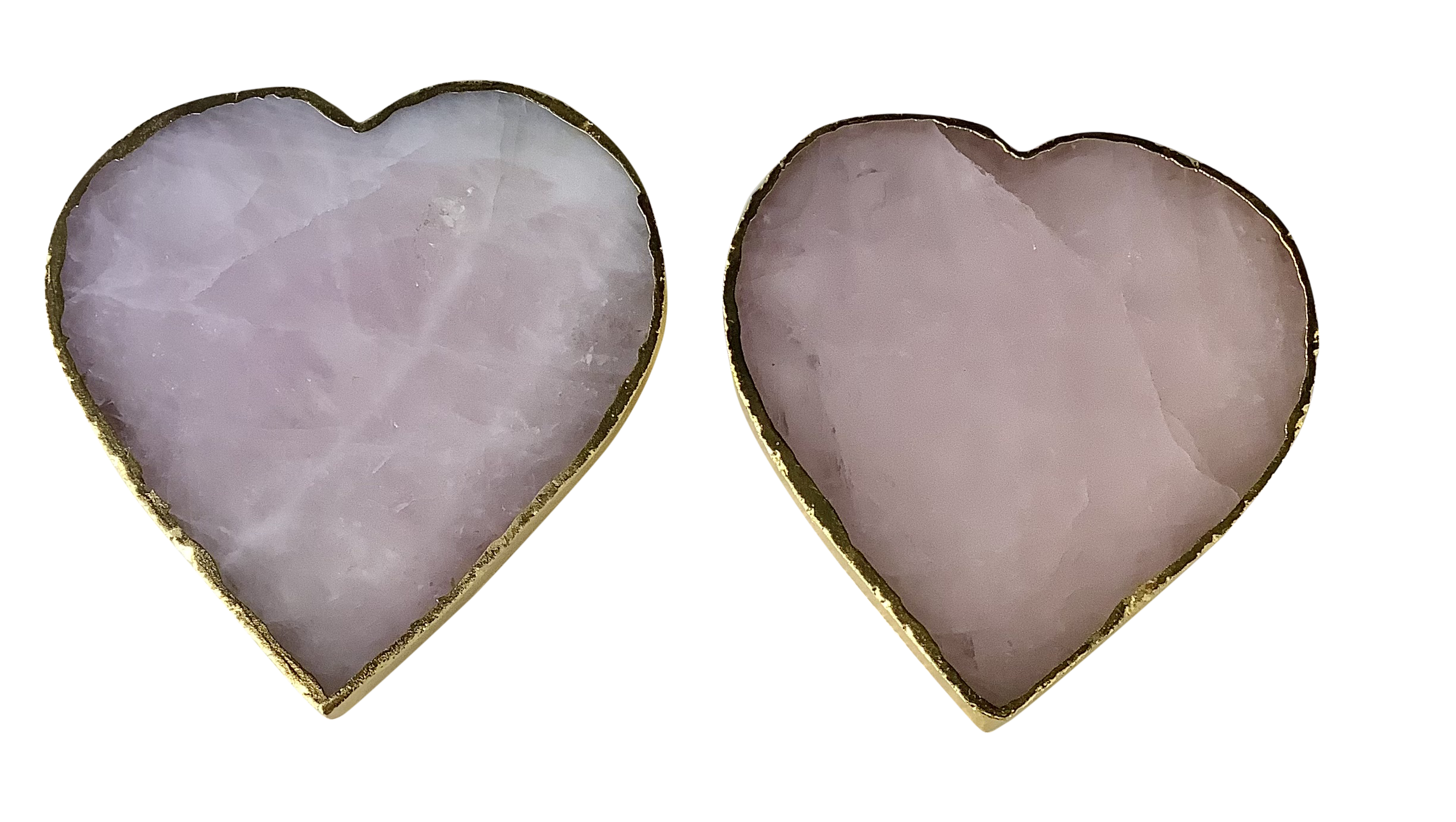 Rose Quartz Crystal Coaster Heart Shaped Gold 4 Pieces